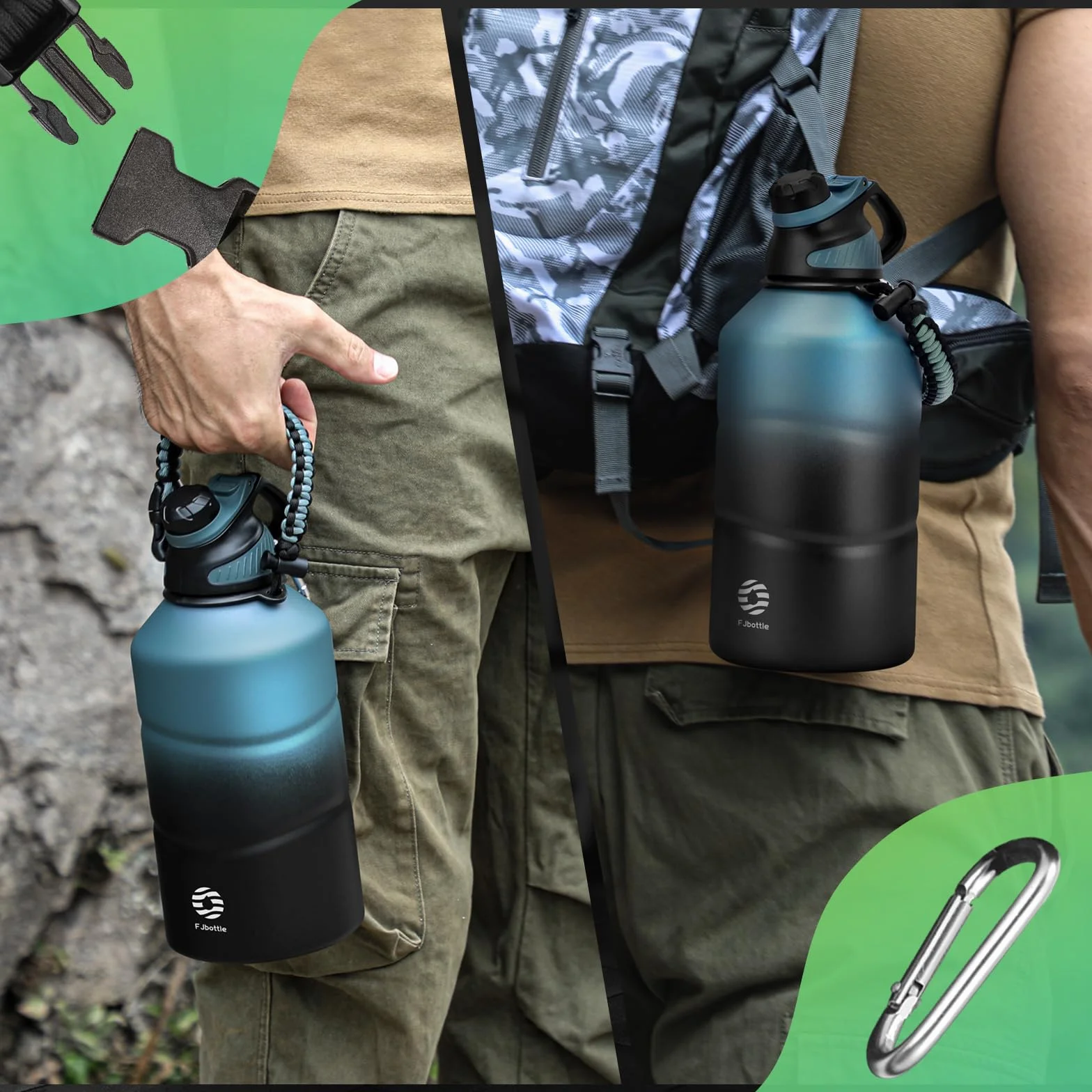 Fjbottle Gourde Isotherme 1.9L avec Bouchon Magnétique, Gourde Sport Double Paroi sans BPA, Bouteille d'eau de Grande Capacité pour Sport, Voyage, Vélo, Randonnée