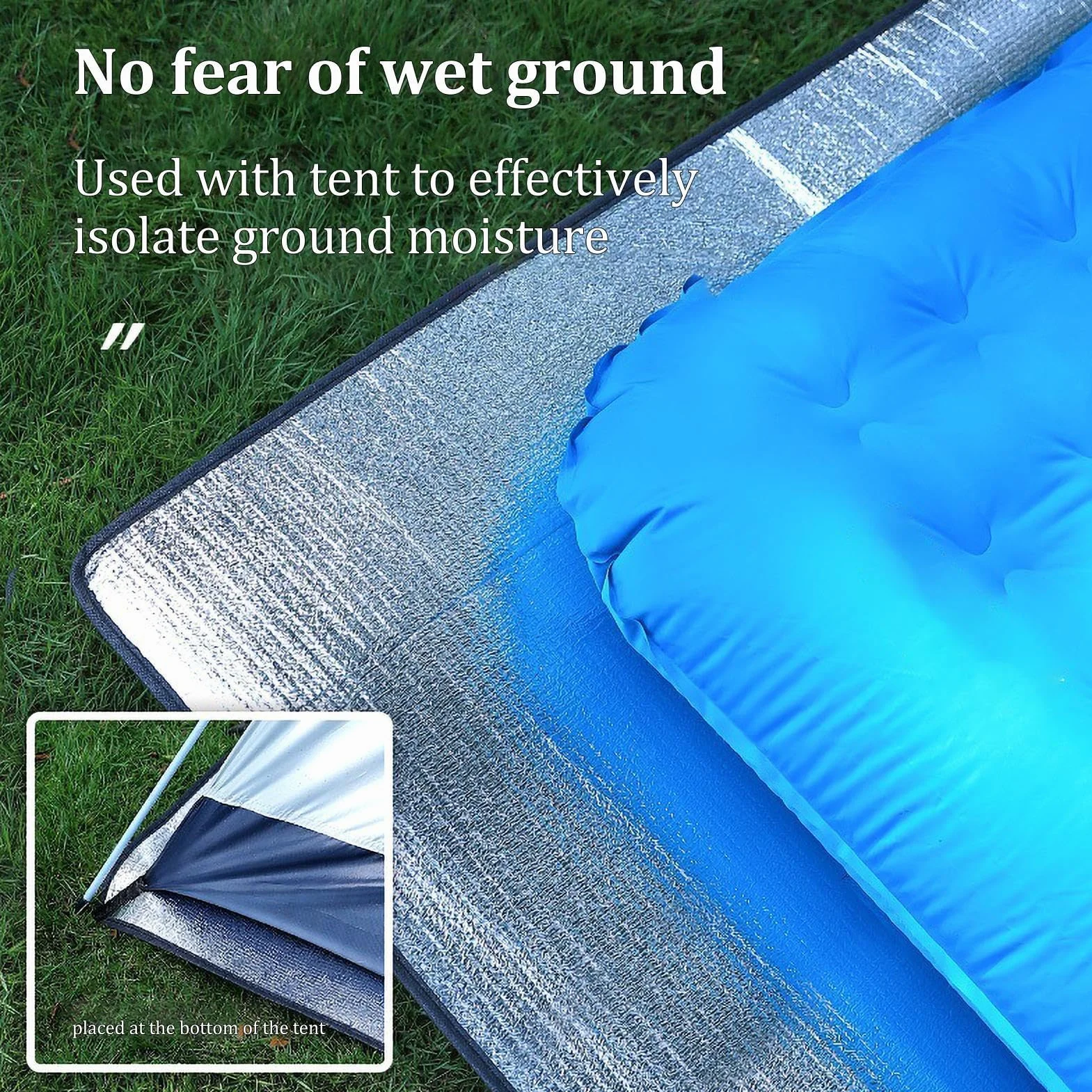 Tapis Isolant Camping, 200x200cm Tapis de Sol de Camping en Mousse, Tapis Isolant Thermique Aluminium Étanche, Pliable Tapis de Tente Double Face pour Camping Randonnée Voyage Pique-Nique Extérieur