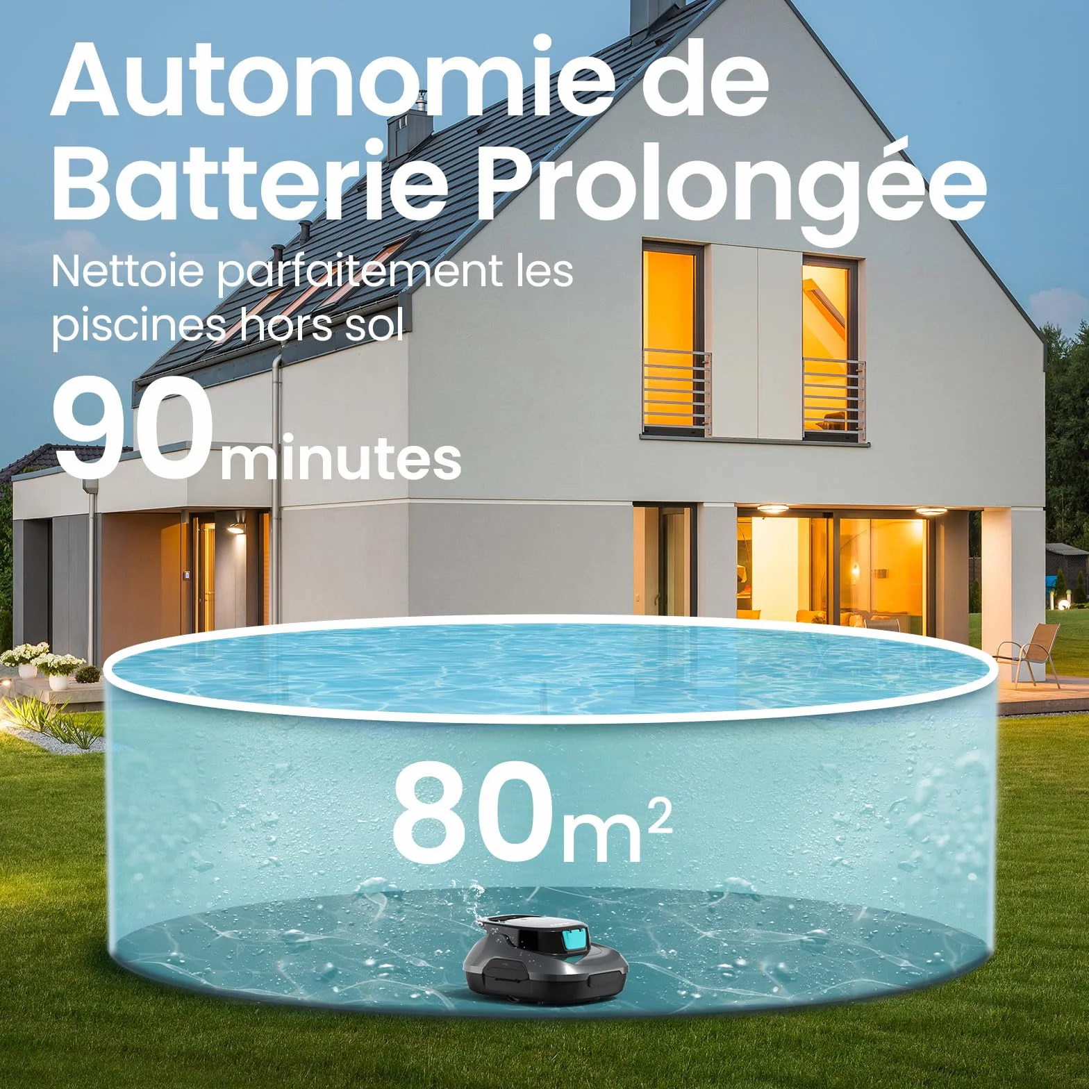 AIPER Scuba SE Robot Piscine Aspirateur sans Fil 90 Min Nettoyage Automatique Compact Léger Piscines Hors Sol 80㎡