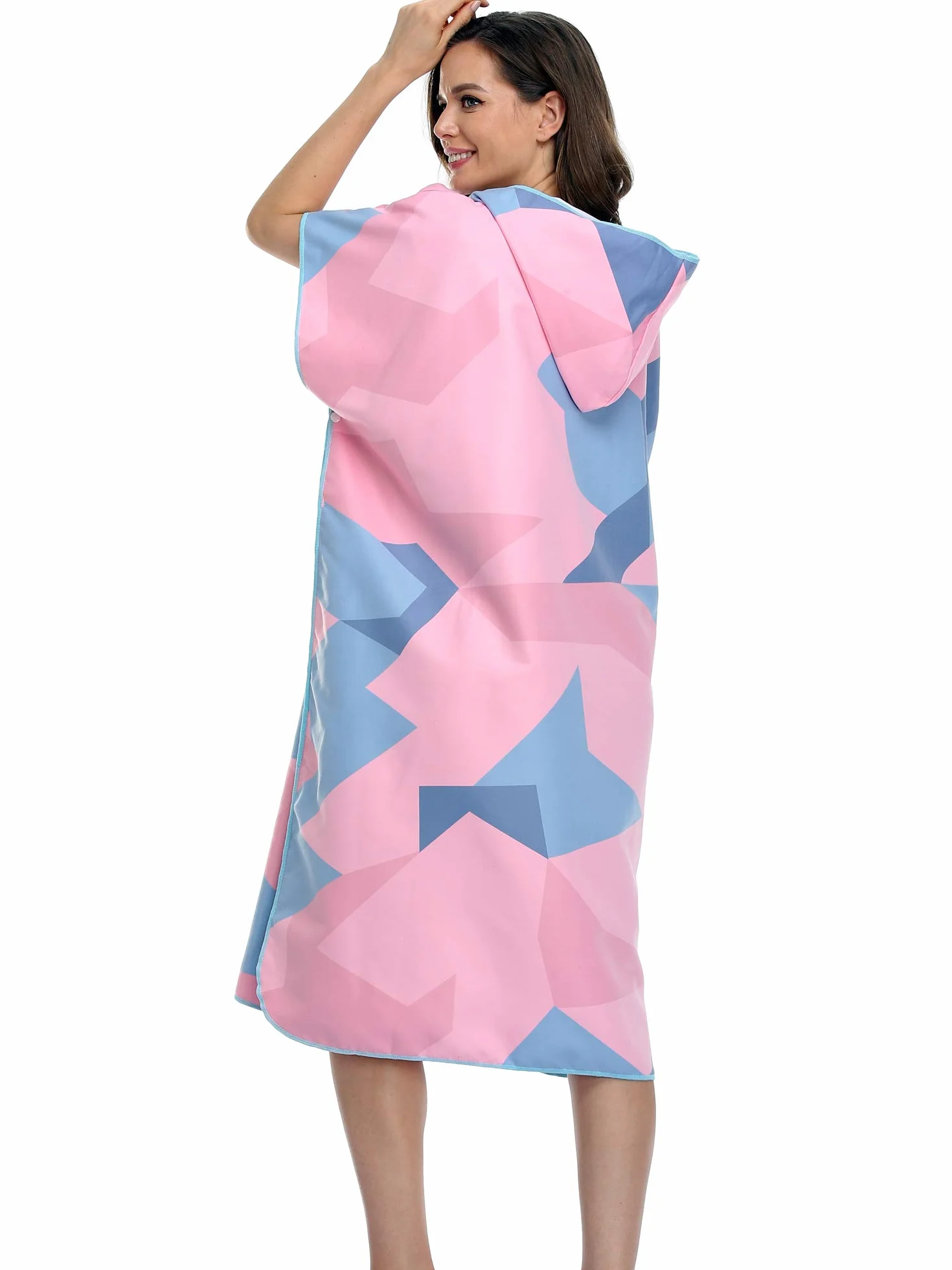 Serviette Poncho Ultra légère et, Surfing Changement Serviette Robe avec Capuche Microfibre(PinkGeometry,L)