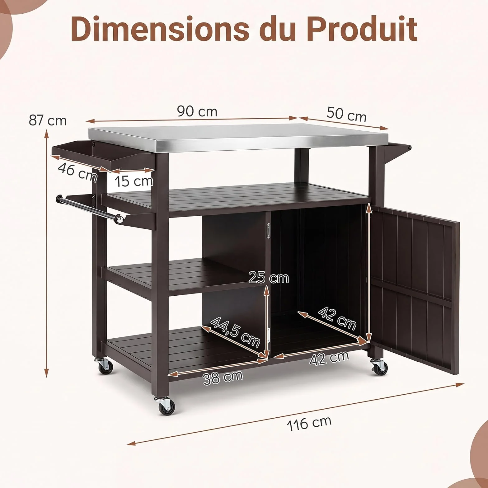 COSTWAY Chariot de Barbecue Extérieur Acier Inoxydable avec Rangement 116x50x87 cm