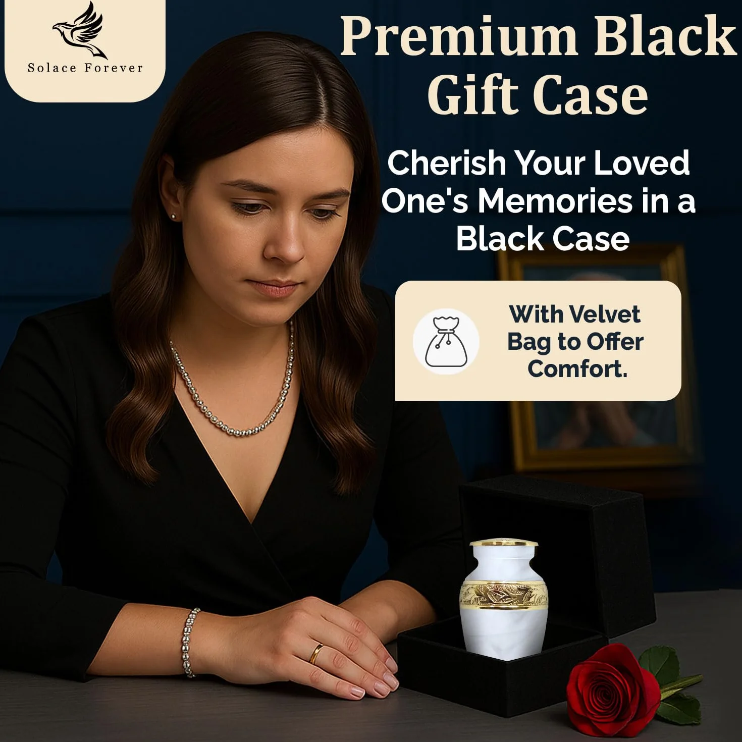 Urne Blanche Mini Souvenir Commémorative pour Cendres Humaines Adulte avec Boîte Noire