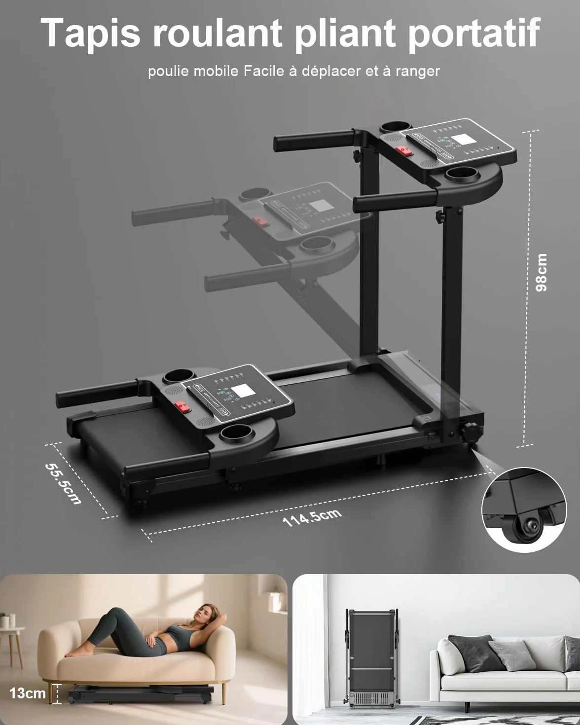 Tapis de Course Marche Pliable - Tapis de Marche Pliable Motorise Walking Pad Electrique Silencieux Tapis Roulant 10 km/h Treadmill Compact pour la Maison et Le Bureau