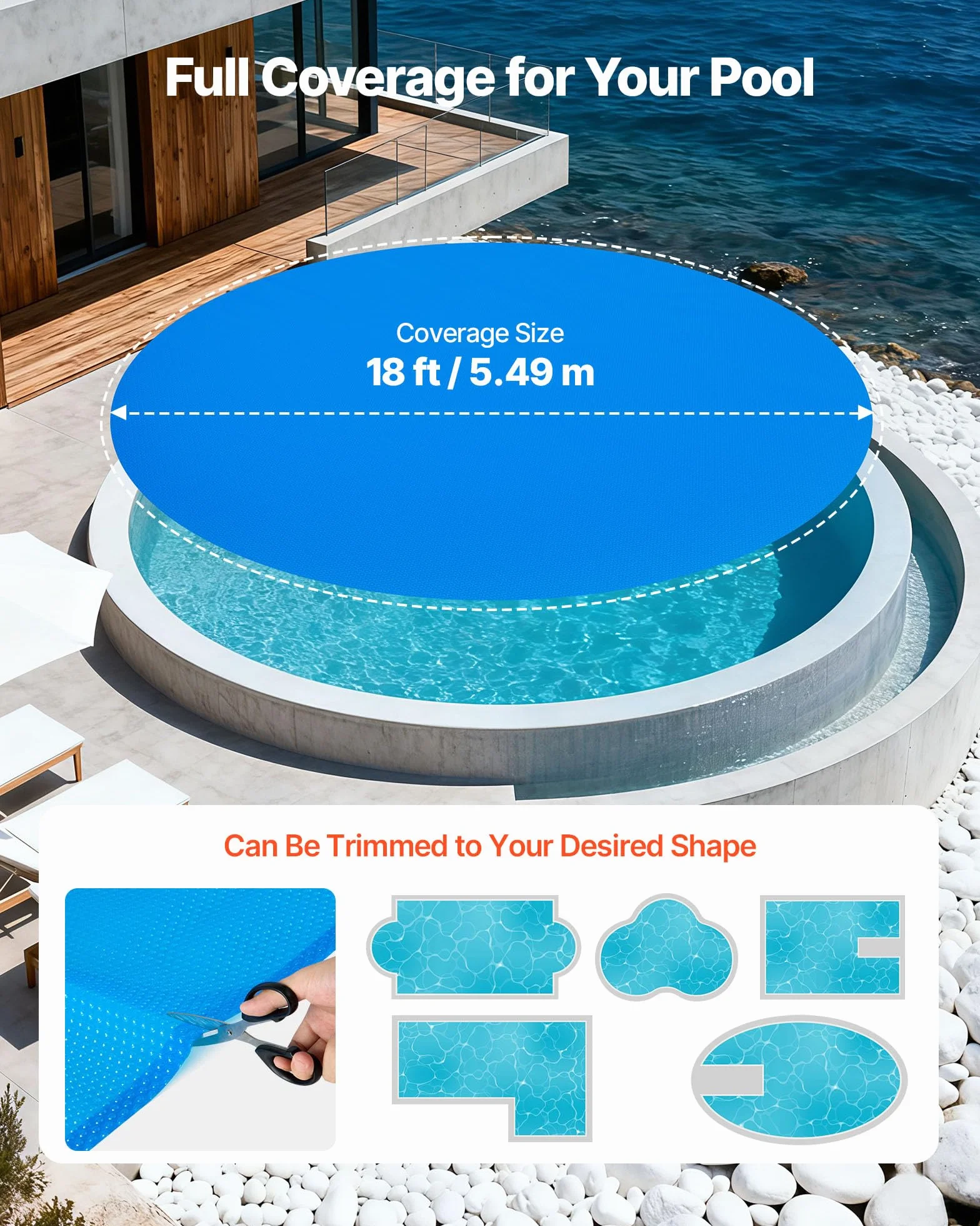 VEVOR Bâche Solaire Piscine Ronde 5,5 m Couverture à Bulles 0,4 mm PE Absorption Chaleur Jour Nuit Hors Sol Creusées Bleu