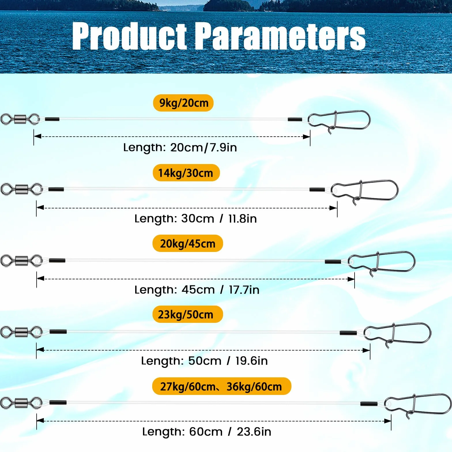 Guoyu Lot de 10/20 fils de pêche en fluorocarbone avec pivot et snap, fil 100 % fluorocarbone pour la pêche en eau salée et en eau fraîche, idéal pour la pêche en eau salée et en eau fraîche, idéal