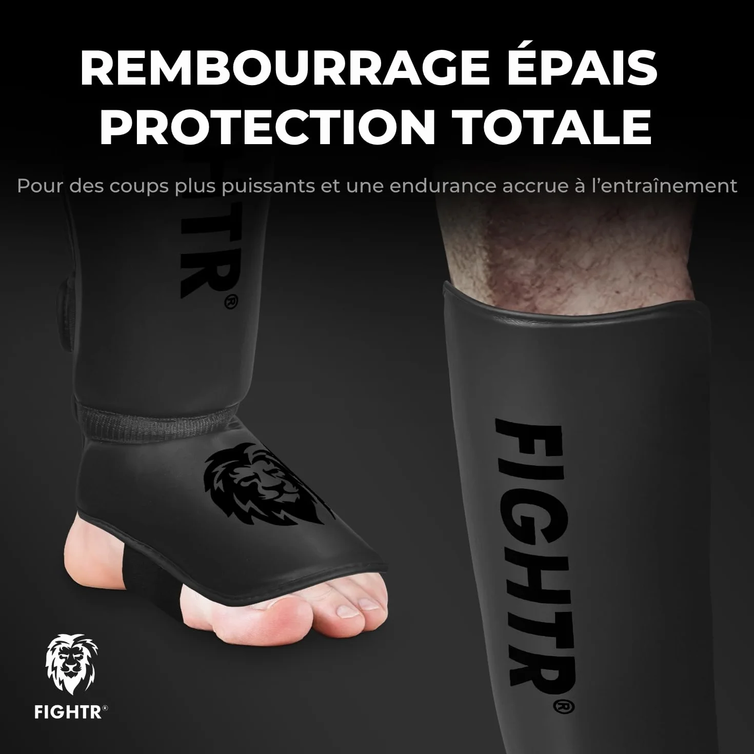 FIGHTR® Protège-Tibias – avec Ajustement Parfait et Rembourrage idéal | Protège-Tibias épais pour Kickboxing, MMA, Muay Thai et Autres Sports de Combat
