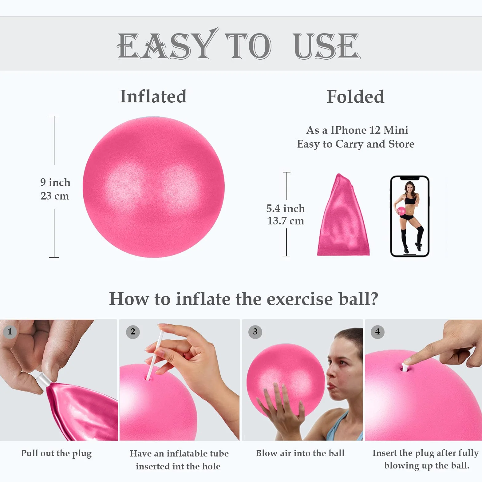 Ballon Pilates 25 cm, Balle Fitness, Ballon Paille, Petit Pilates Ball Plastique, Swiss Ball de Gym Yoga Grossesse Siege Bureau, Formation de Base & Thérapie Physique & Améliorer l'équilibre