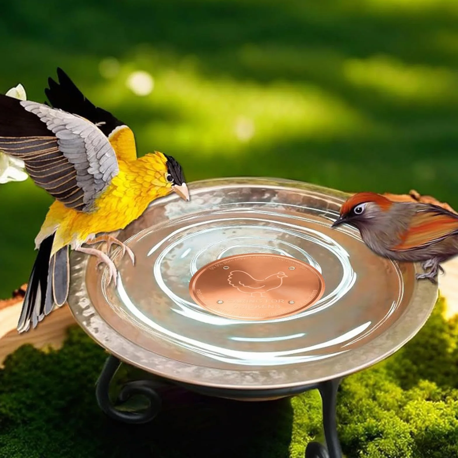 Disque de Bain d'oiseaux en Cuivre 10 cm Purification d'eau pour Bassin Extérieur Jardin