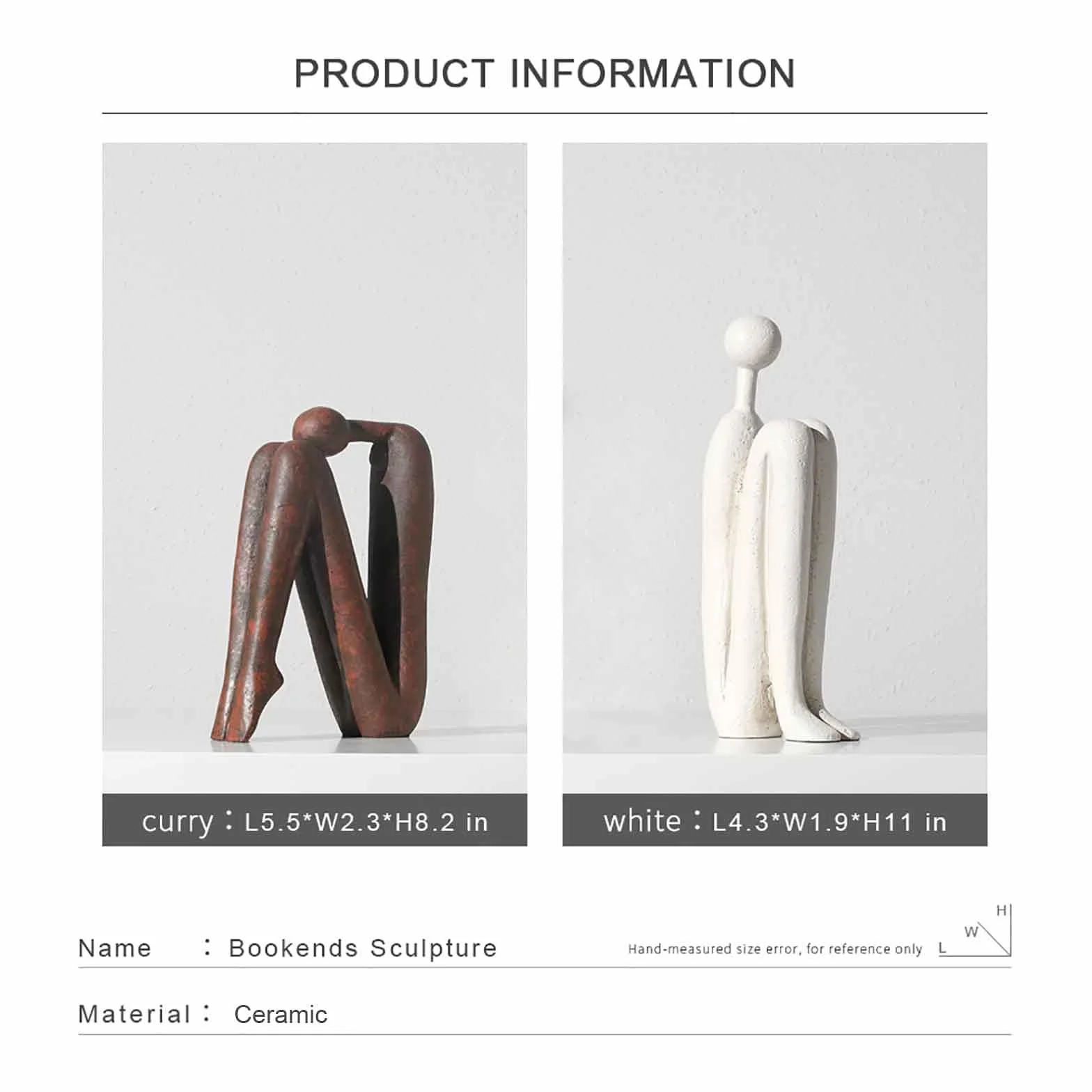 Serre-Livres décoratifs en céramique 2 pièces – Lourds Figurines abstraites Blanc Marron