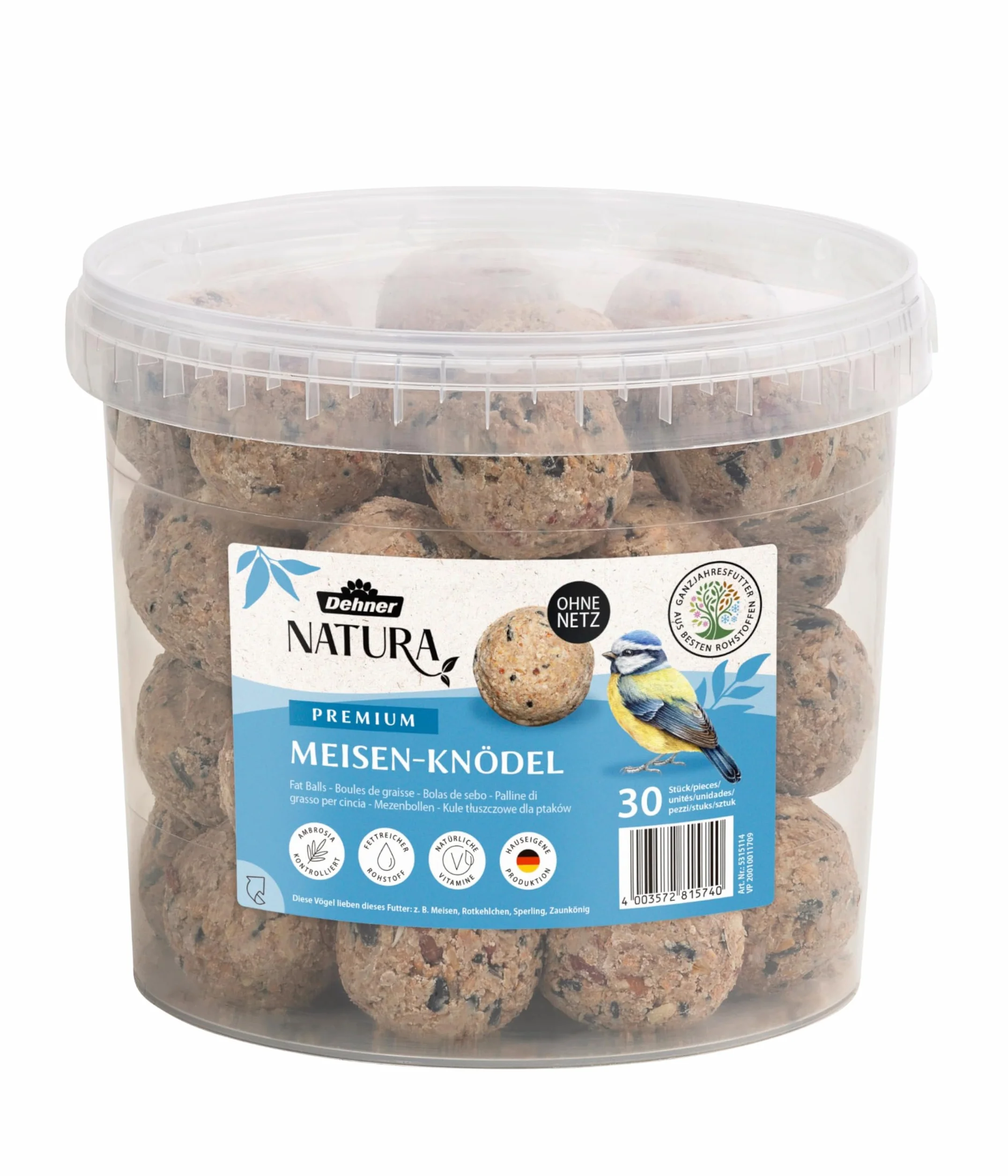 Dehner Natura Nourriture pour Oiseaux Sauvages Boules de Graisse sans Filet 30 pièces 90 g 2,7 kg