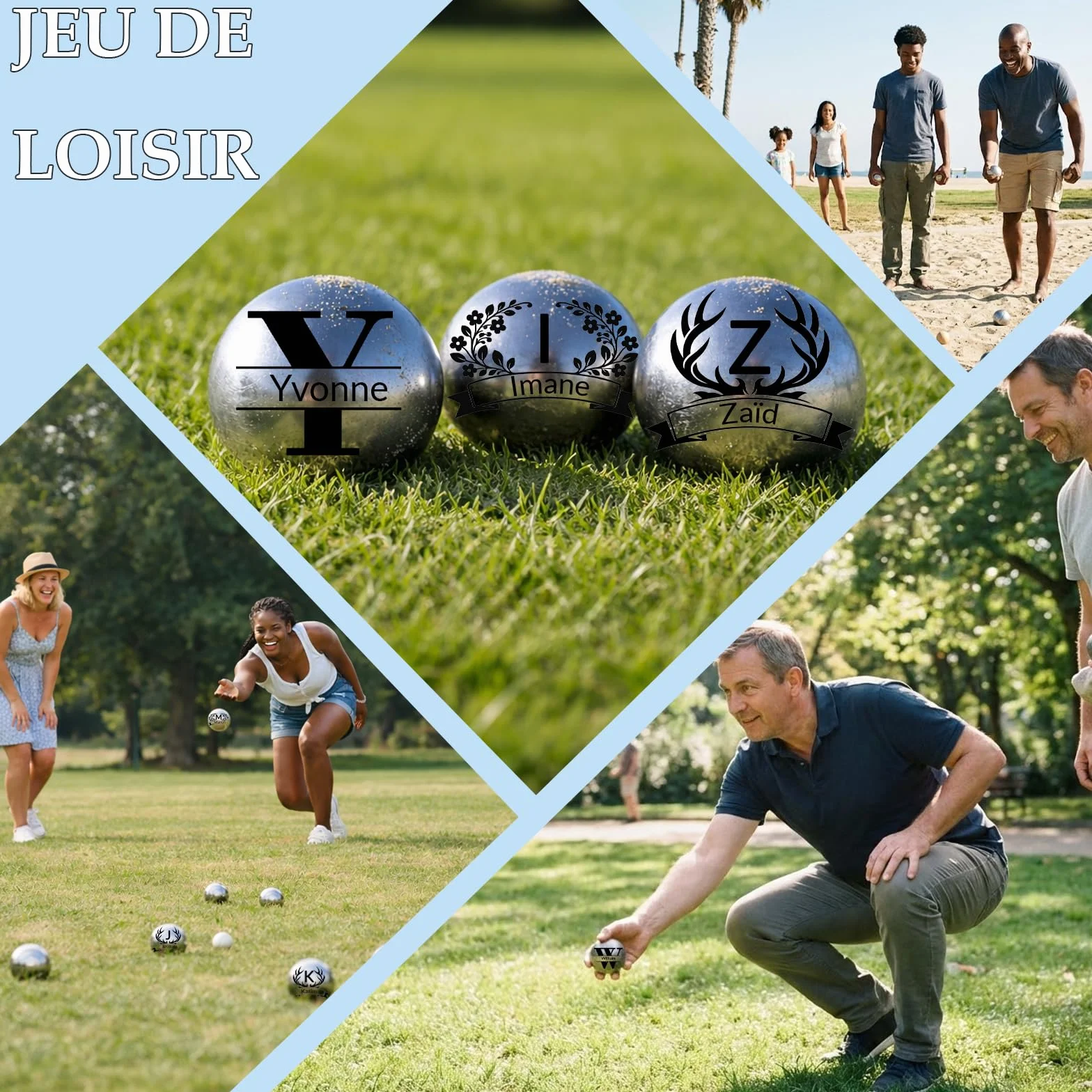 Boule de Pétanque Personnalisée 720g - Triplette avec Accessoires (Cochonnet, Sacoche, Mesureur) - Idée Cadeau pour Fête des Pères et Mères, Retraite, Anniversaire