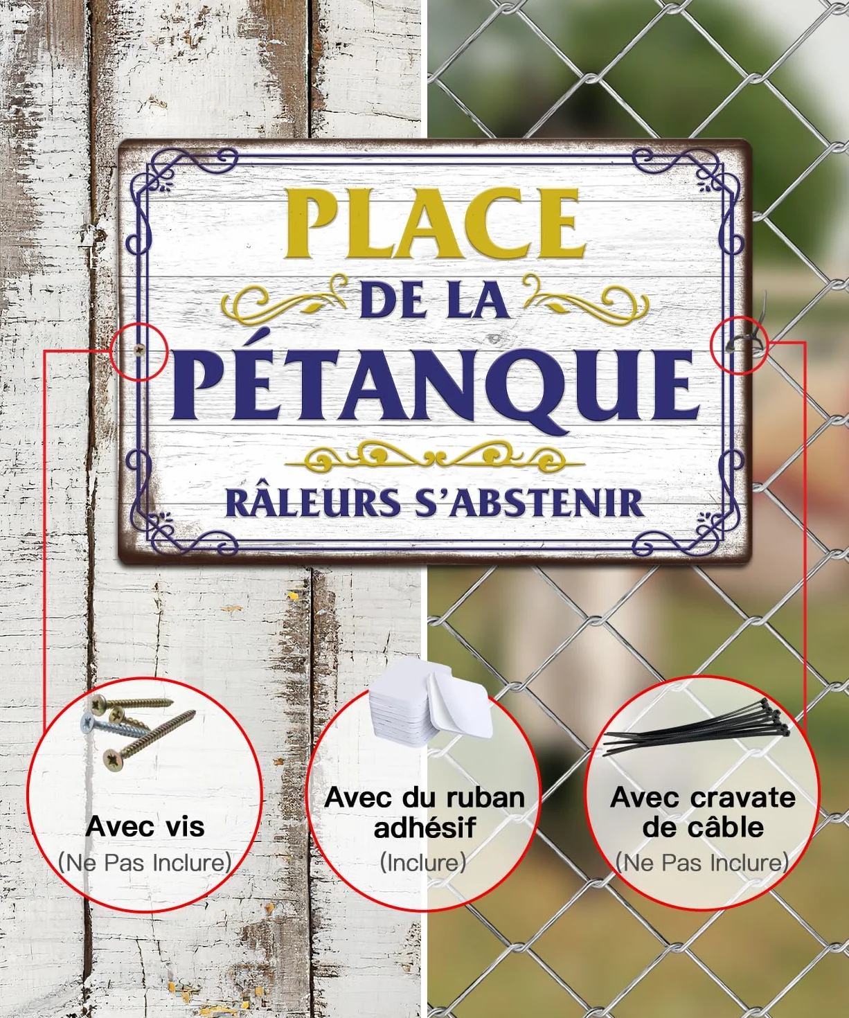 Plaque Métallique Place de la Pétanque 30x20 cm Panneau Vintage Aluminium Jardin Terrasse