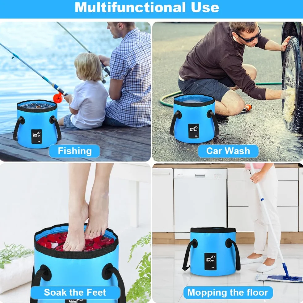 flintronic Seau Pliable, 10L / 12L / 20L Seau de Pêche Pliable Portable, Pliable Multifonctionnel, Robustes, Peu Encombrants, Conteneur d'eau pour Randonnée Pêche Nautisme Jardinage