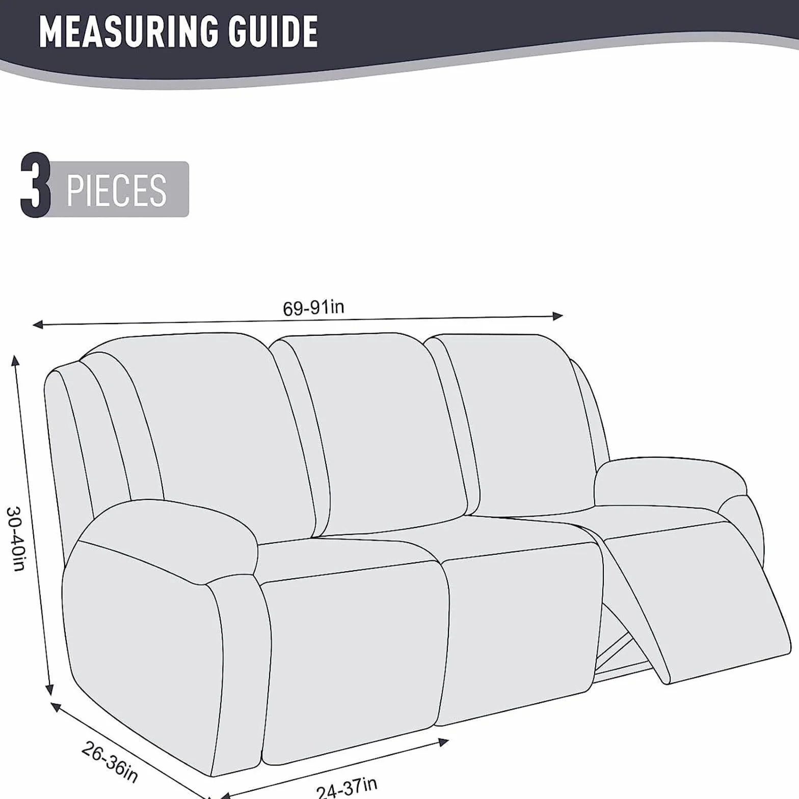 Housse de Fauteuil inclinable 3-Posti, Extensible, avec Poches, Grigio Chiaro