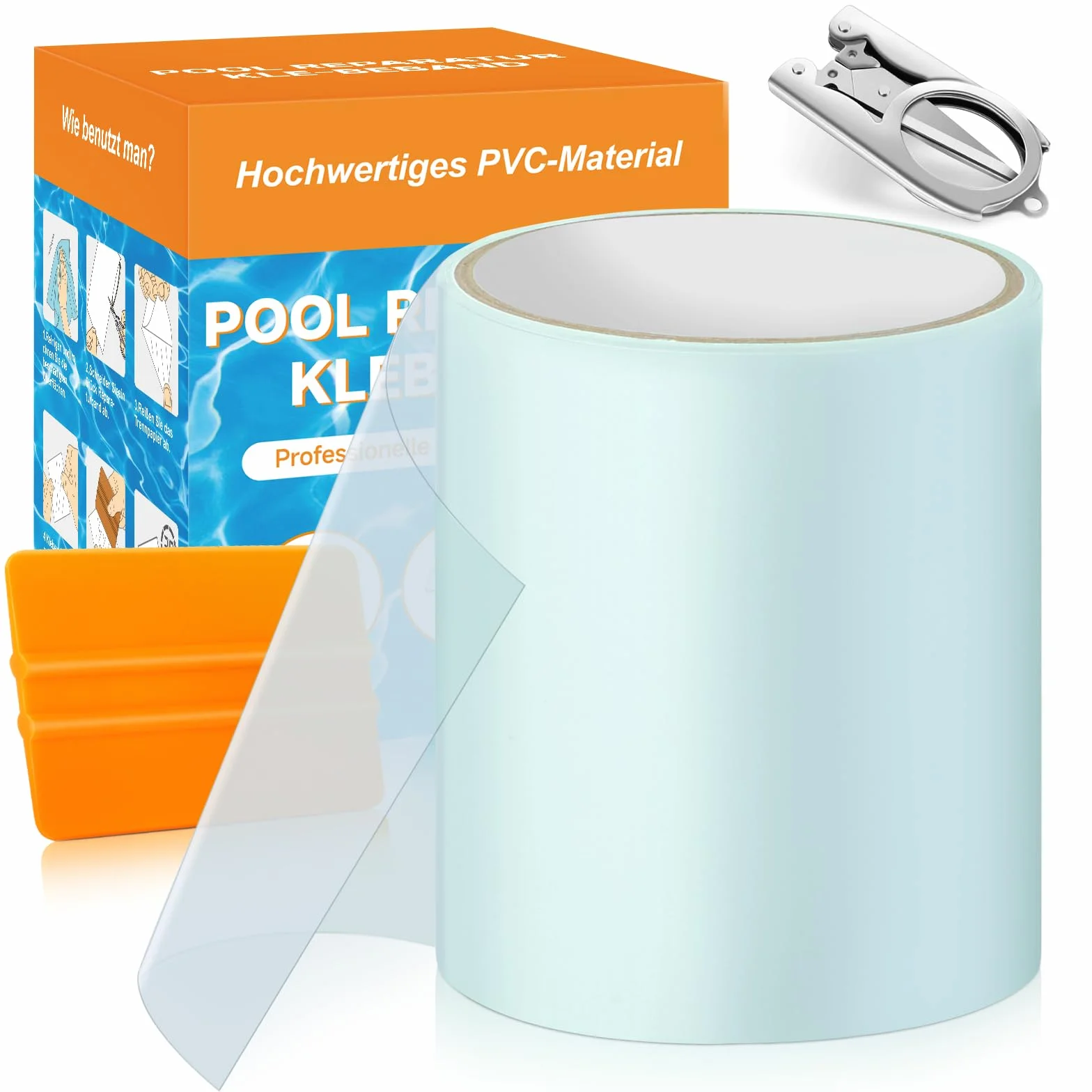 Kit Réparation Piscine Hymarvo 10x150cm Rustine PVC Imperméable Patch Ruban Adhésif Tubulaire