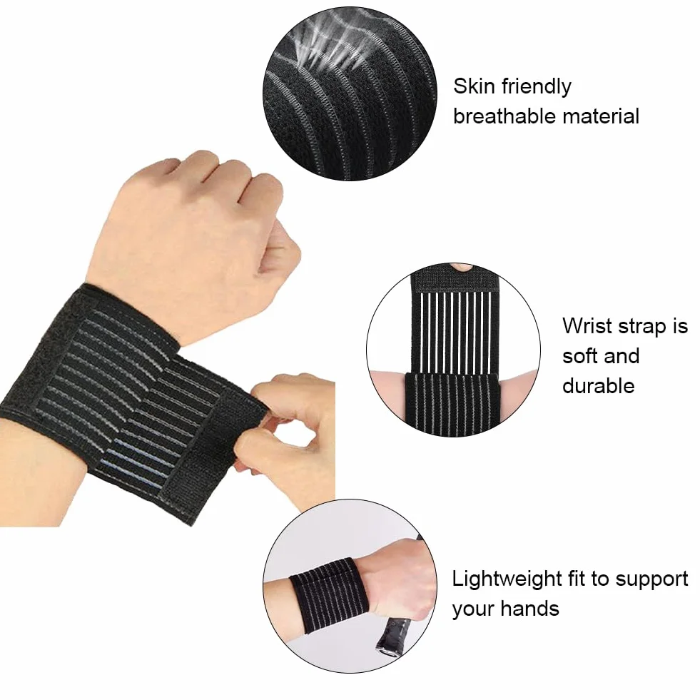 KARELLS Bande Poignet Support Compression Noir 4PCS