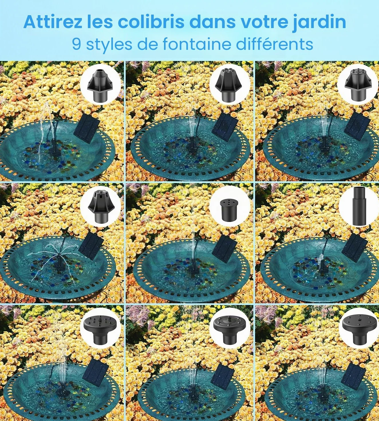Fontaine Solaire Pompe 2026 Upgraded 9.84ft Fil 10 Buses Extérieur Jardin