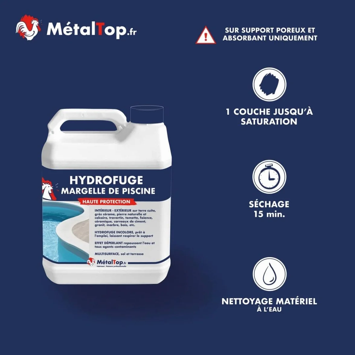 Métaltop Hydrofuge Margelle De Piscine 1 L Haute Protection Invisible Pierre Béton Terre Cuite