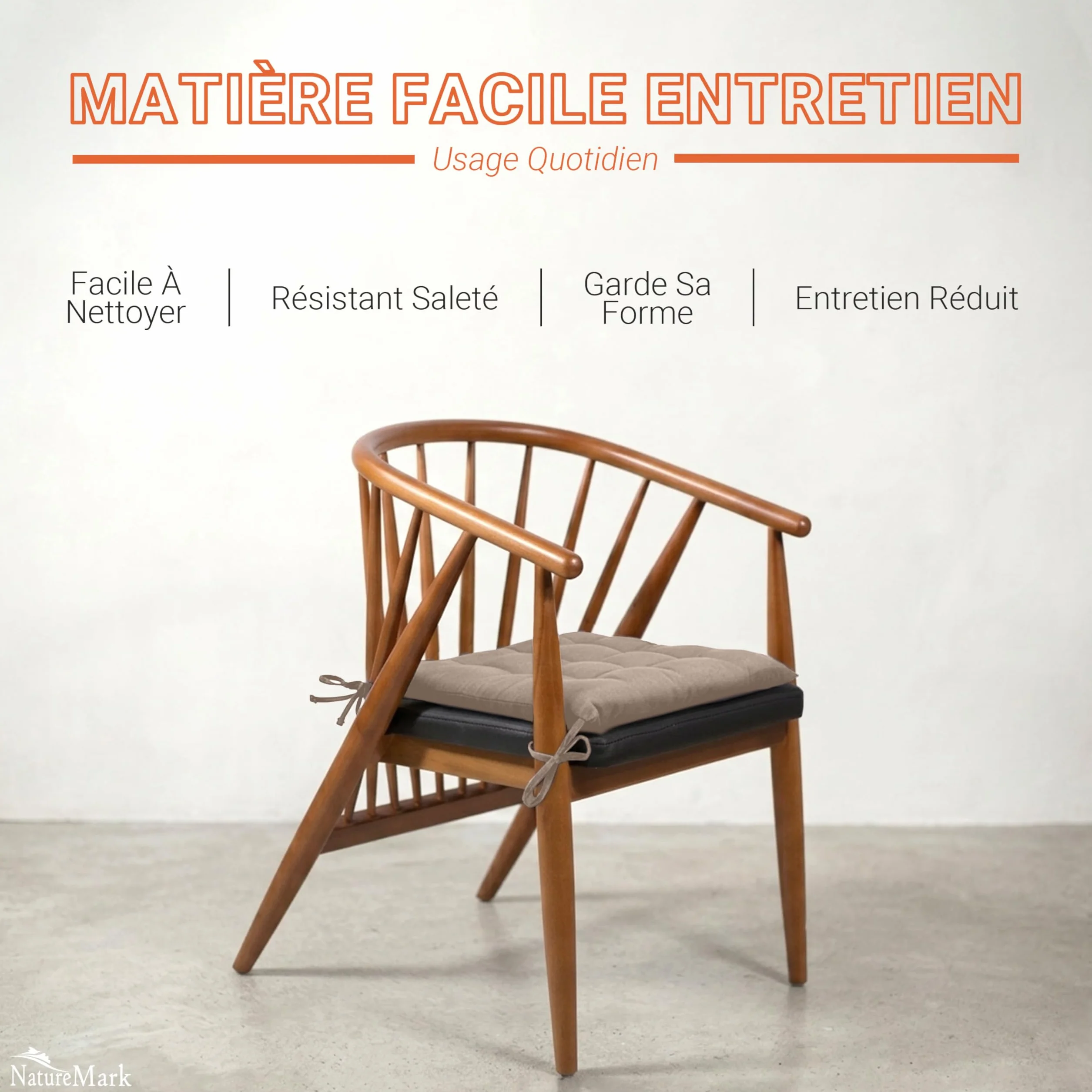 NatureMark Lot de 4 Galettes de Chaises 40x40 cm Coussin de Chaise Épais Sable/Beige