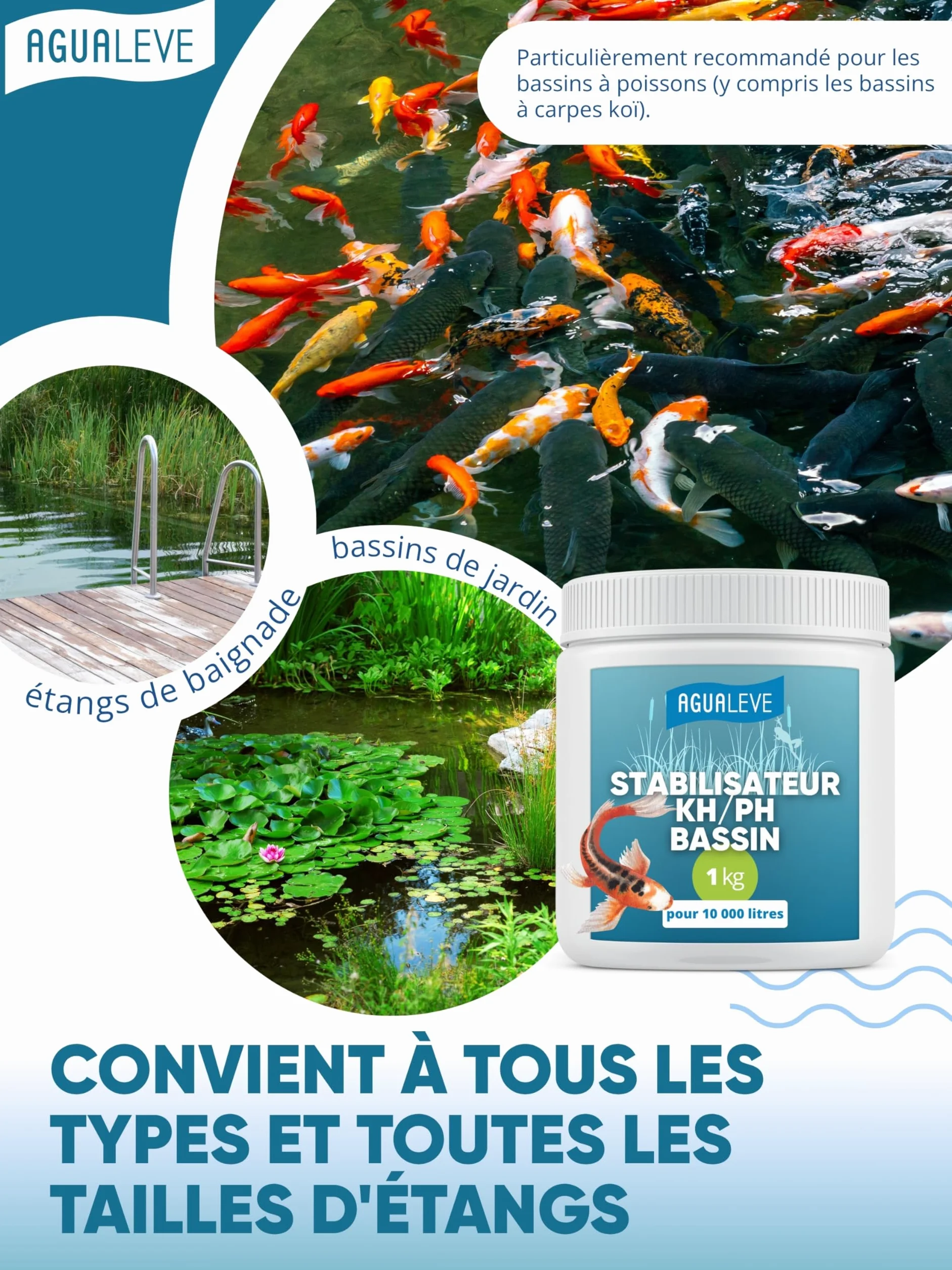 AGUALEVE® Teichvital 1,0 kg | Revitalisant pour étangs à poissons | Microgranules BIO3 | Fabriqué en Allemagne | Pour 25 000 l