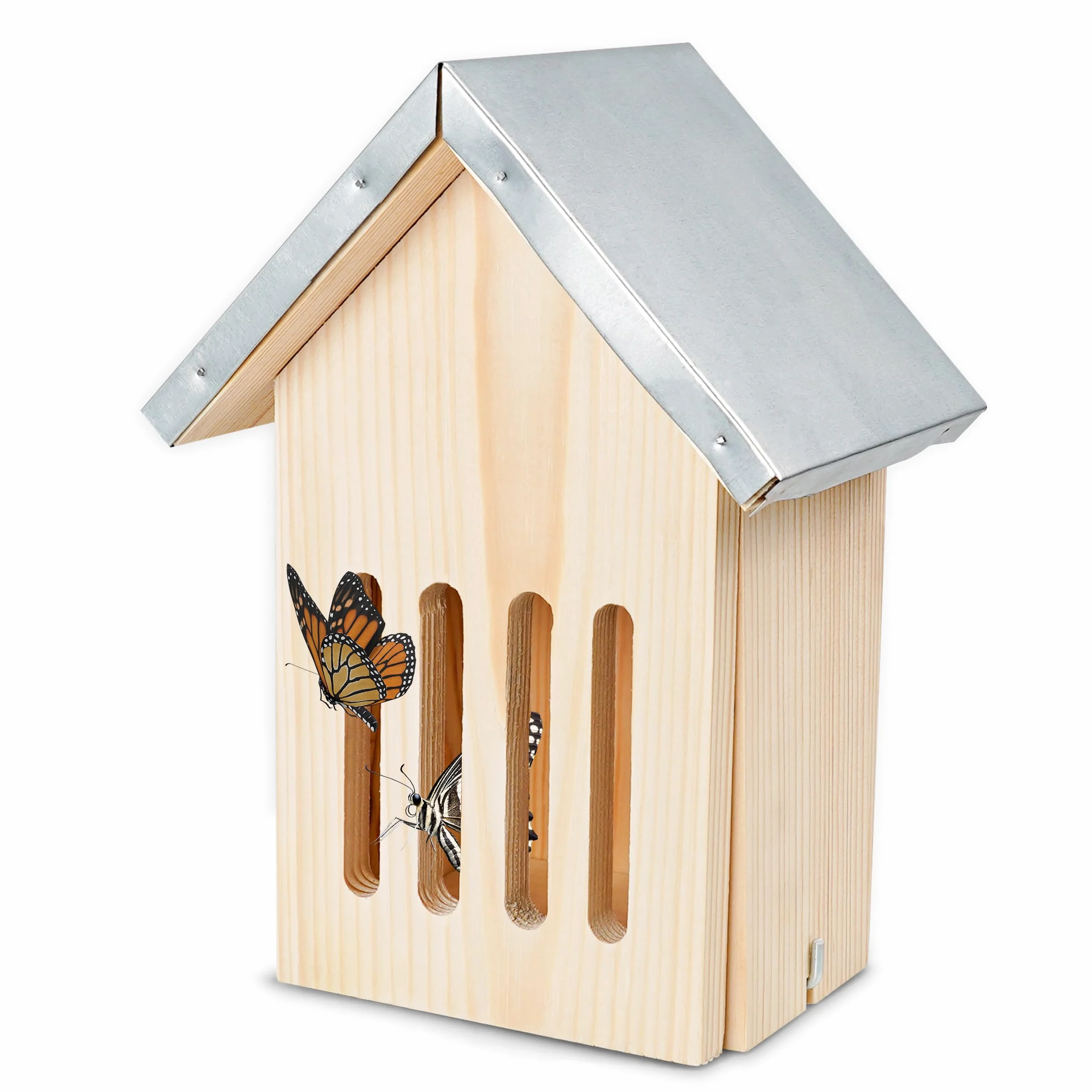 Oramics Maison à papillons en pin avec toit en métal résistant aux intempéries pour jardin et balcon