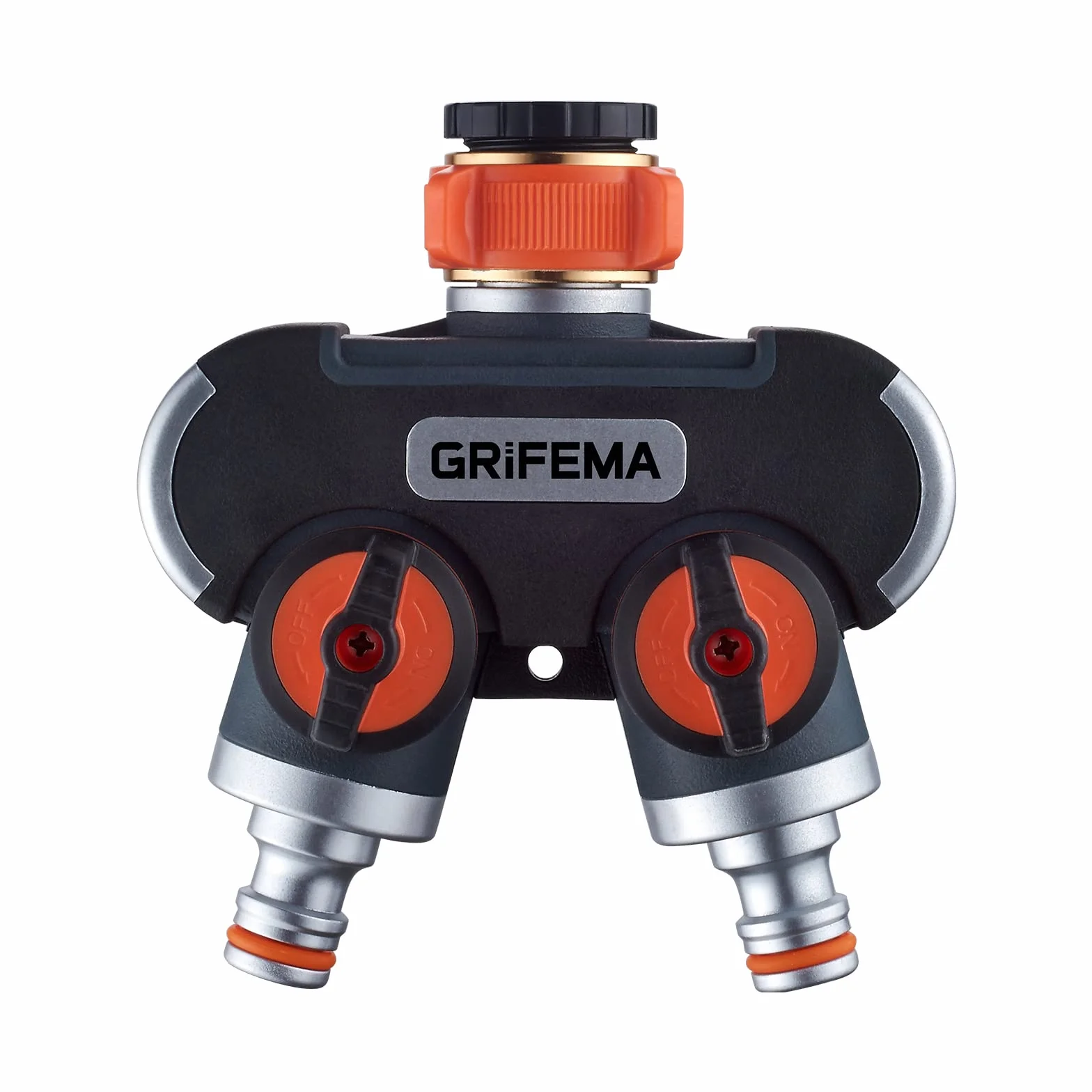 GRIFEMA GE1401-2 Distributeur Arrosage 2 Voies Diviseur de Tuyau avec Interrupteur de Commande Orange/Noir