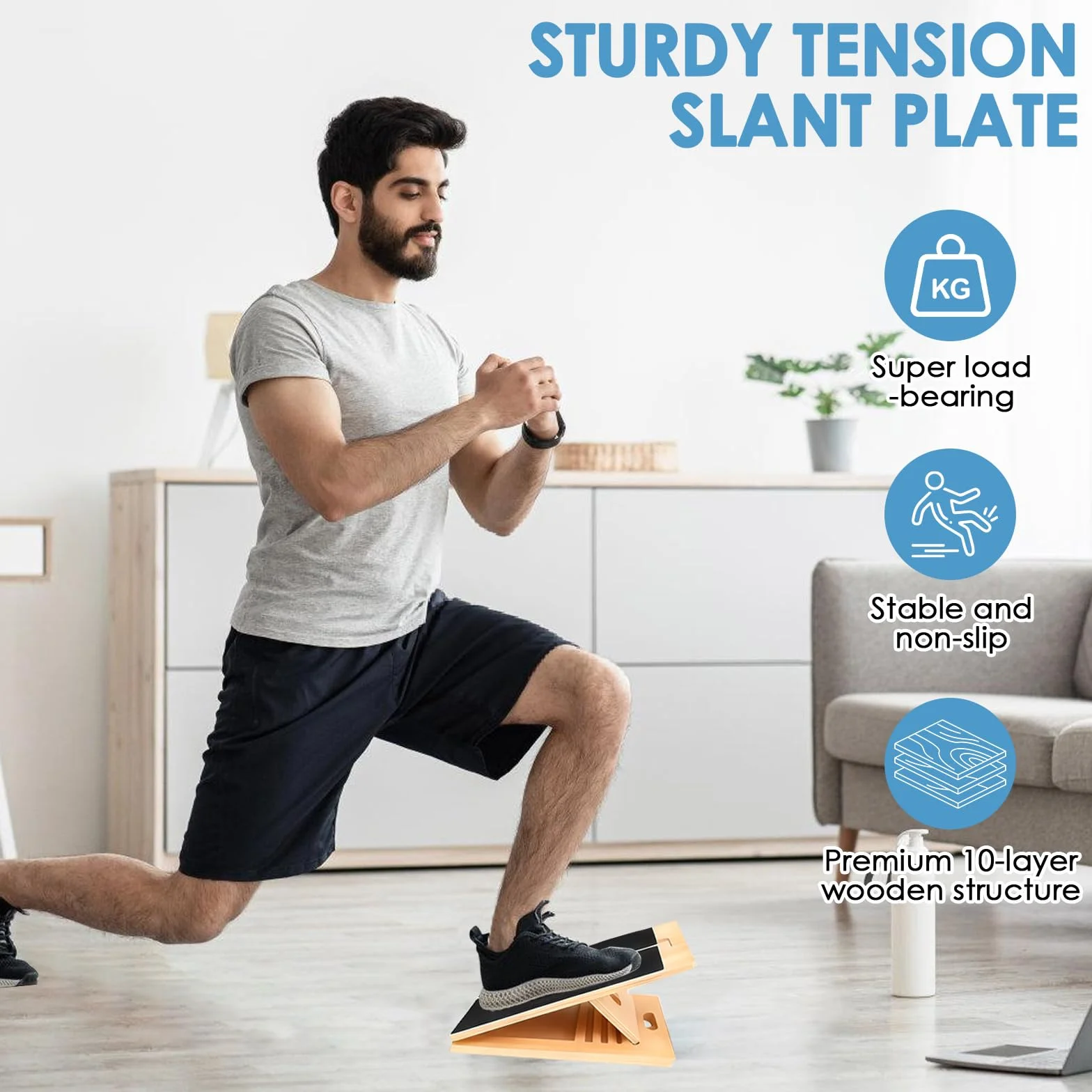 Planche Inclinable en Bois Réglable 5 Angles - Planche à Mollets Pliable pour Squats Étirements
