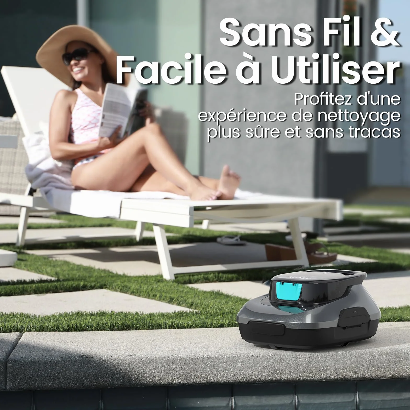 AIPER Scuba SE Robot Piscine Aspirateur sans Fil 90 Min Nettoyage Automatique Compact Léger Piscines Hors Sol 80㎡