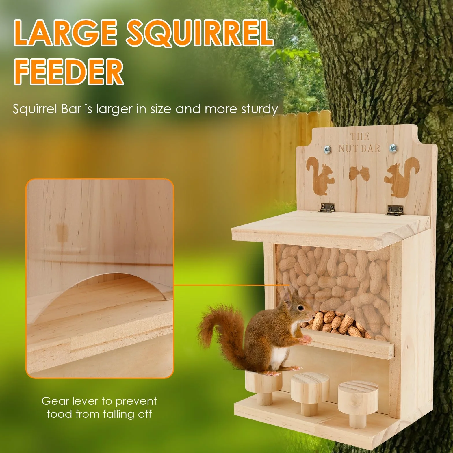 Mangeoire à écureuils en Bois pour Arbre extérieur, Capacité, Tamias, Maison d'alimentation Suspendue