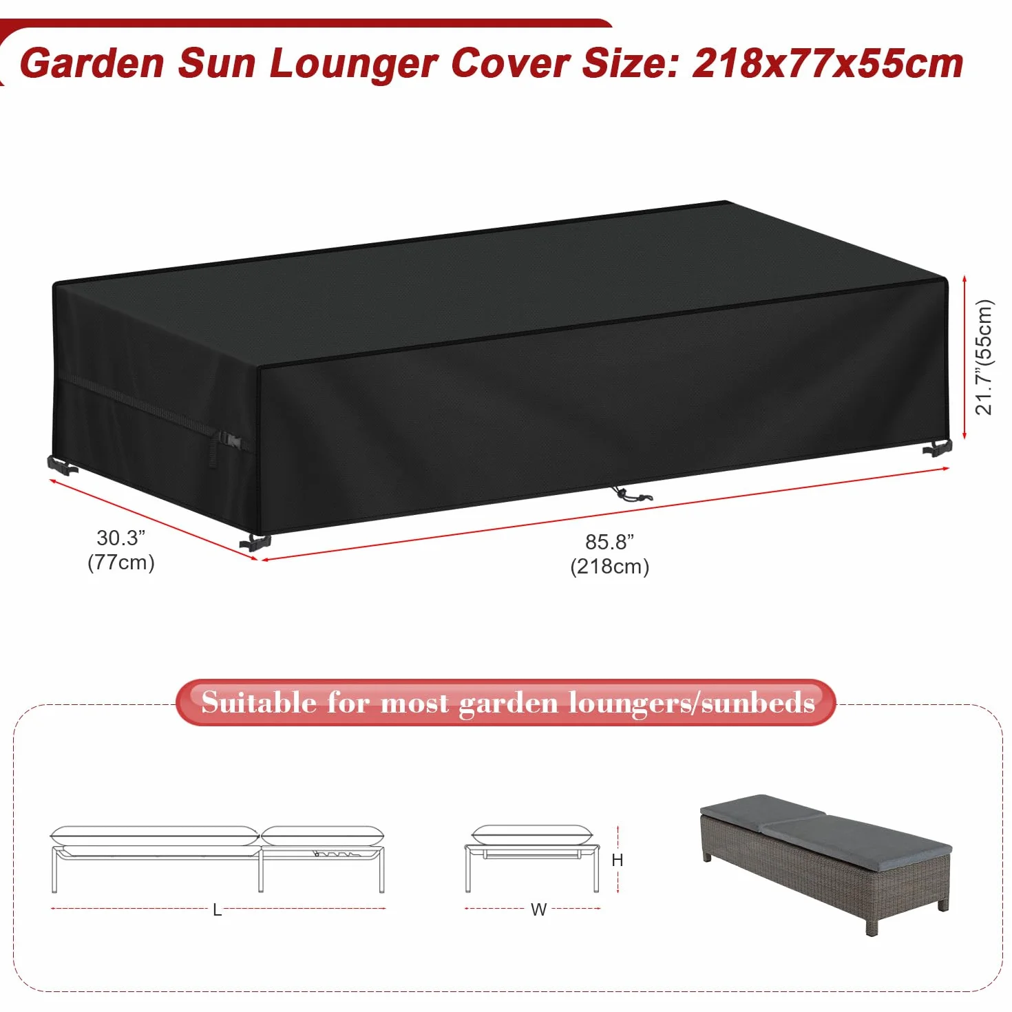 LAMUNI Housse de Protection Transat Jardin 420D Oxford Impermeable Anti-UV 218x77x55cm
