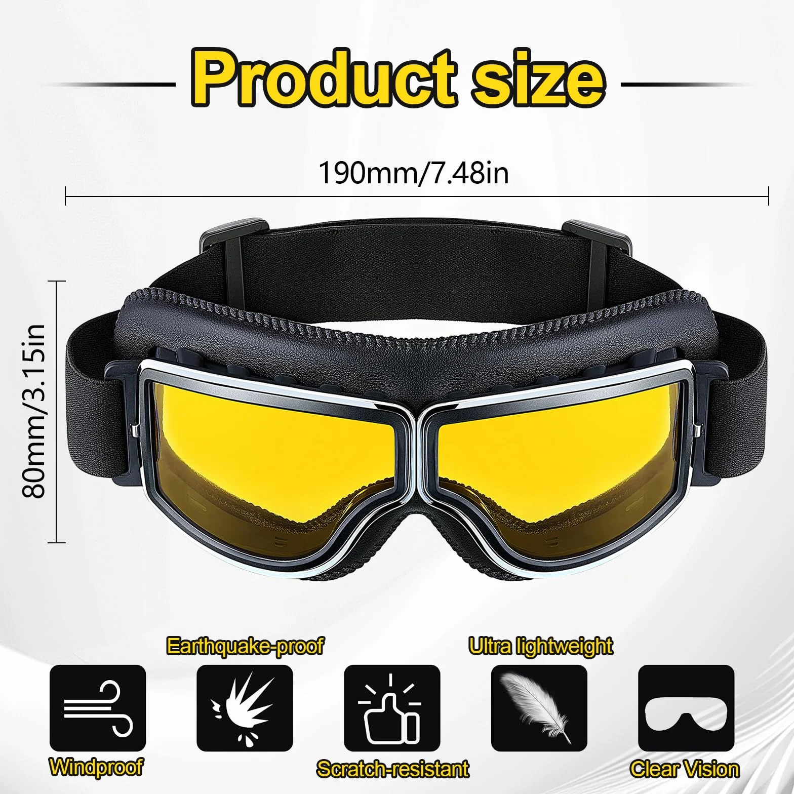 Coupe-Vent Lunette, Anti-Buée Anti-Poussière Lunettes de Motocross, Unisexe Lunettes Oldtimer Moto, Pilote Mototourisme