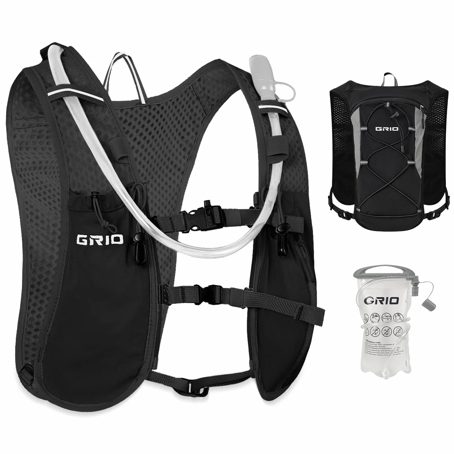Gilet d’Hydratation 1.5L GRIO - Sac à Dos de Course Léger et Respirant pour Homme et Femme - Idéal pour Trail, Marathon, Vélo - Stable et Confortable