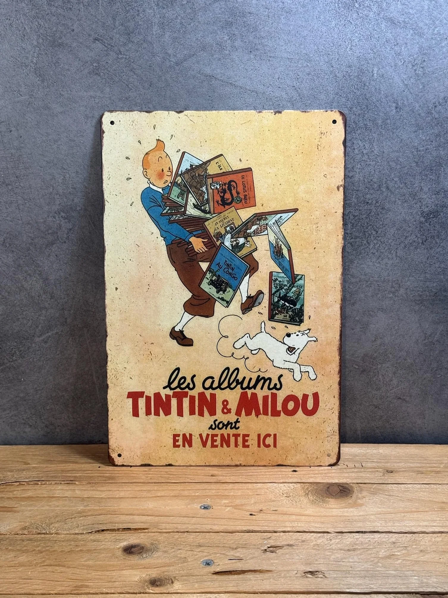 Plaque Métal Vintage Décorative Tintin Milou 30x20cm