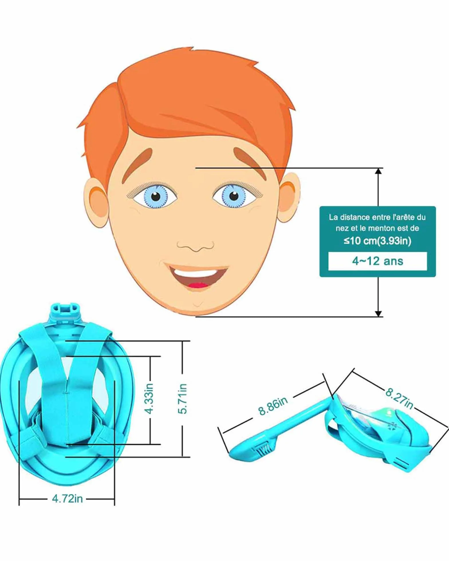 Masque de Plongée Enfant Apnée,Anti-Etouffement Masque Plongée Intégral,180°Anti-Buée Anti-Fuite Masque Snorkeling,Lunettes Plongée Débutants 4-12Ans Fille Garçon
