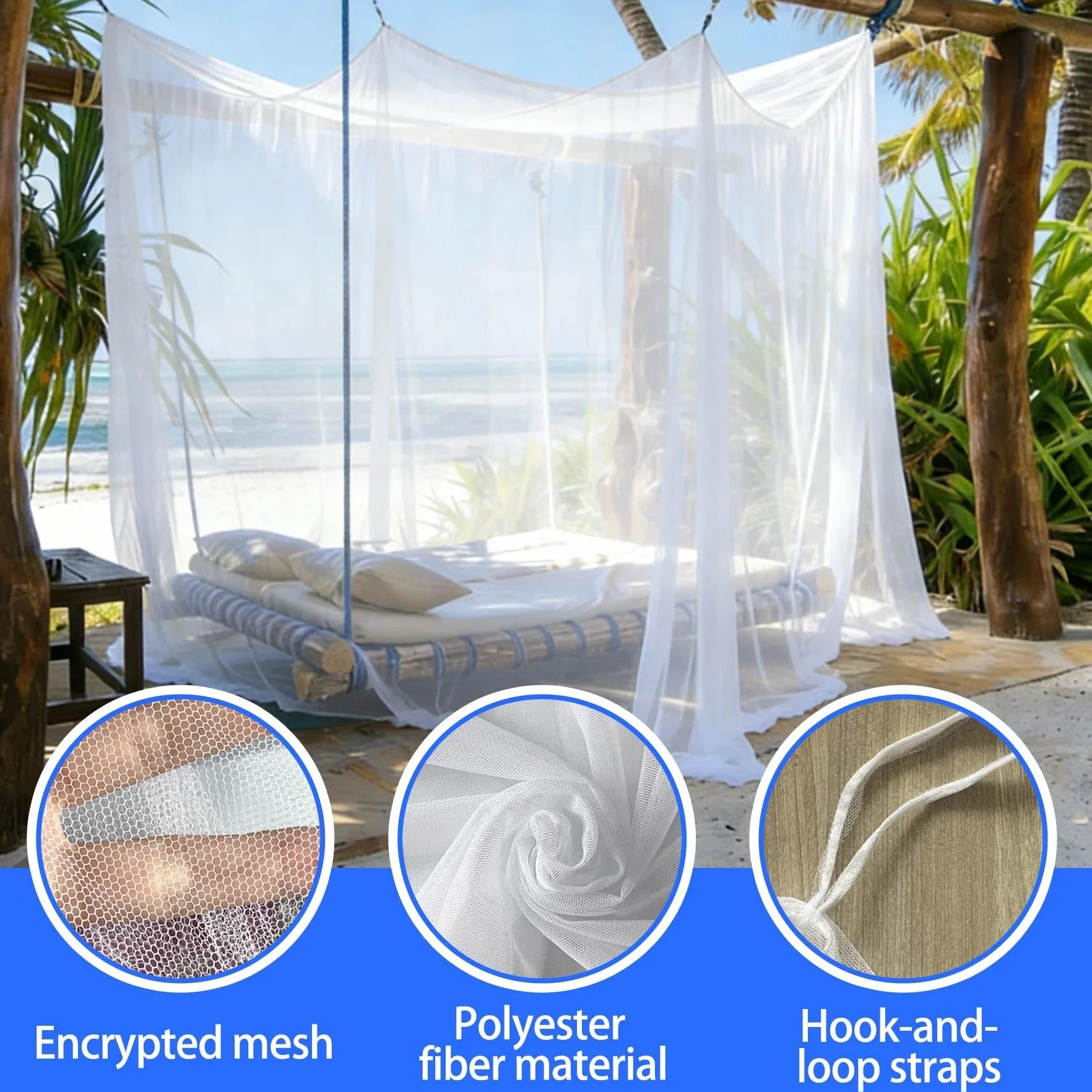 Moustiquaire 300 x 300 x 250 cm, pour gazebo, jardin, terrasse, camping, lit, 220 mailles fines avec 1 porte, blanc