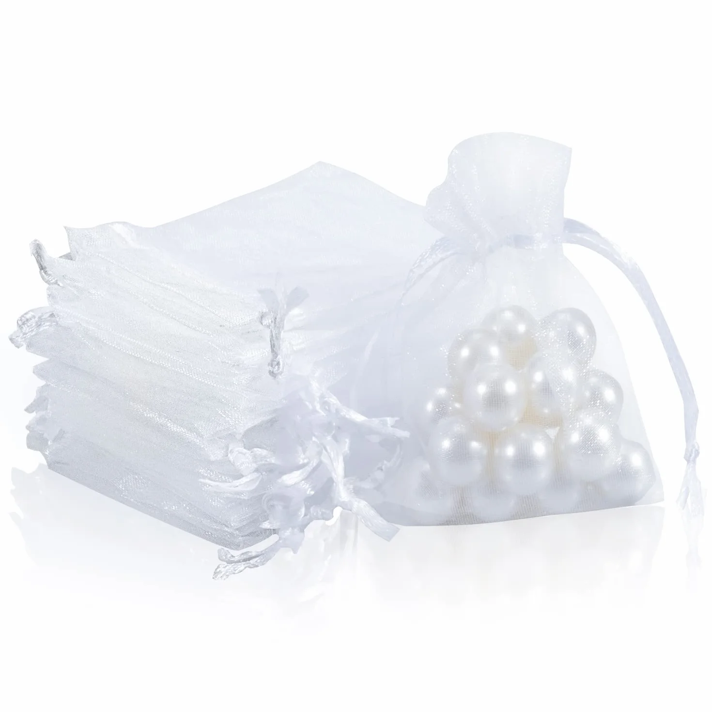 Sachets Organza Blanc 7 x 9 cm Lot de 50 - Pochette Bijoux Mariage