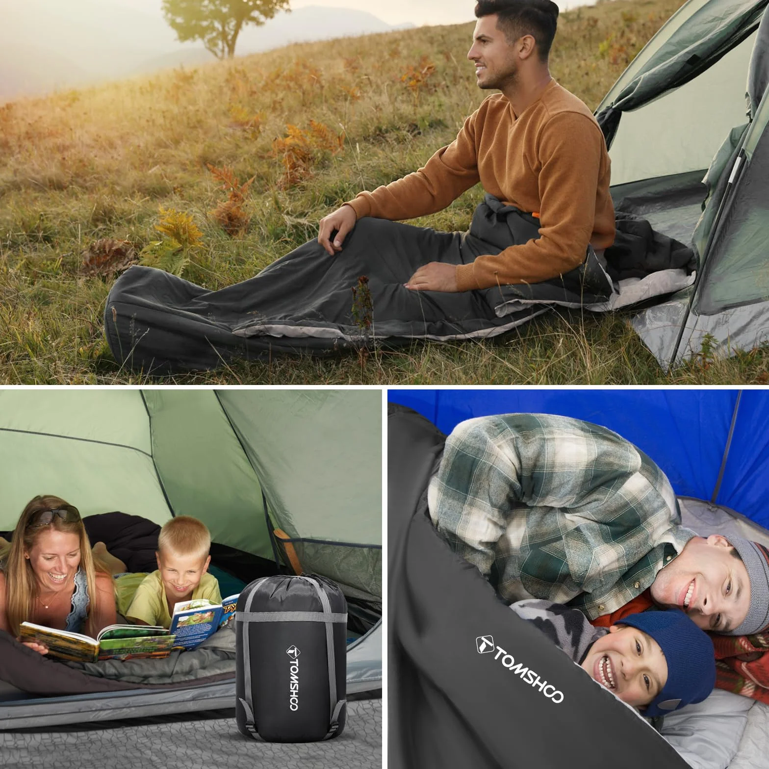 TOMSHOO Sac de Couchage Double 230x160cm Duvet 2 Personnes Rectangulaire Détachable avec 2 Oreillers Camping