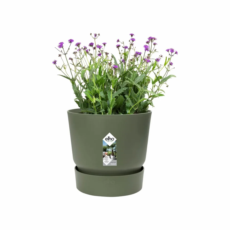 Elho Greenville Rond 16 Pot De Fleurs avec Réservoir d'eau Intégré, Plastique 100% Recycle, Ø 16 x H 15.3 cm, Vert/Leaf Green