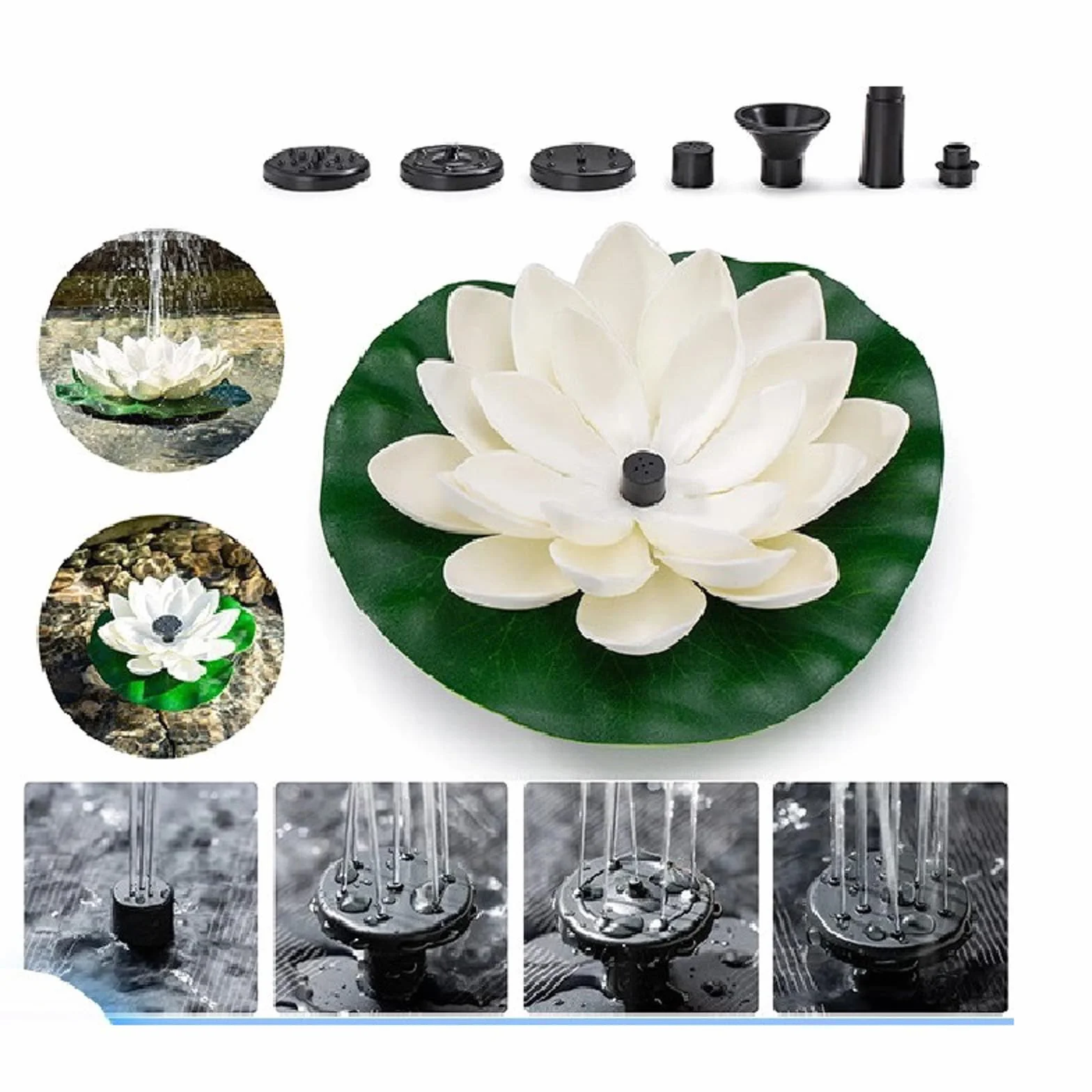 Fontaine Solaire Flottante Lotus Pompe pour Bassin Décoration Extérieure Blanc