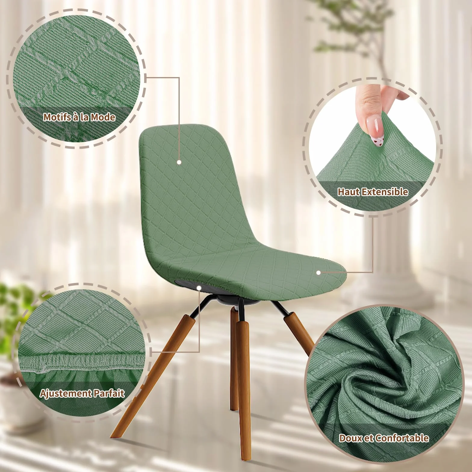 Dioxide Housse de Chaise de Salle à Manger Imperméable 4PCS, Chaise de Cuisine Extensible, Couvre Chaise Moderne Lavable, Décor de Cuisine Maison (Vert)