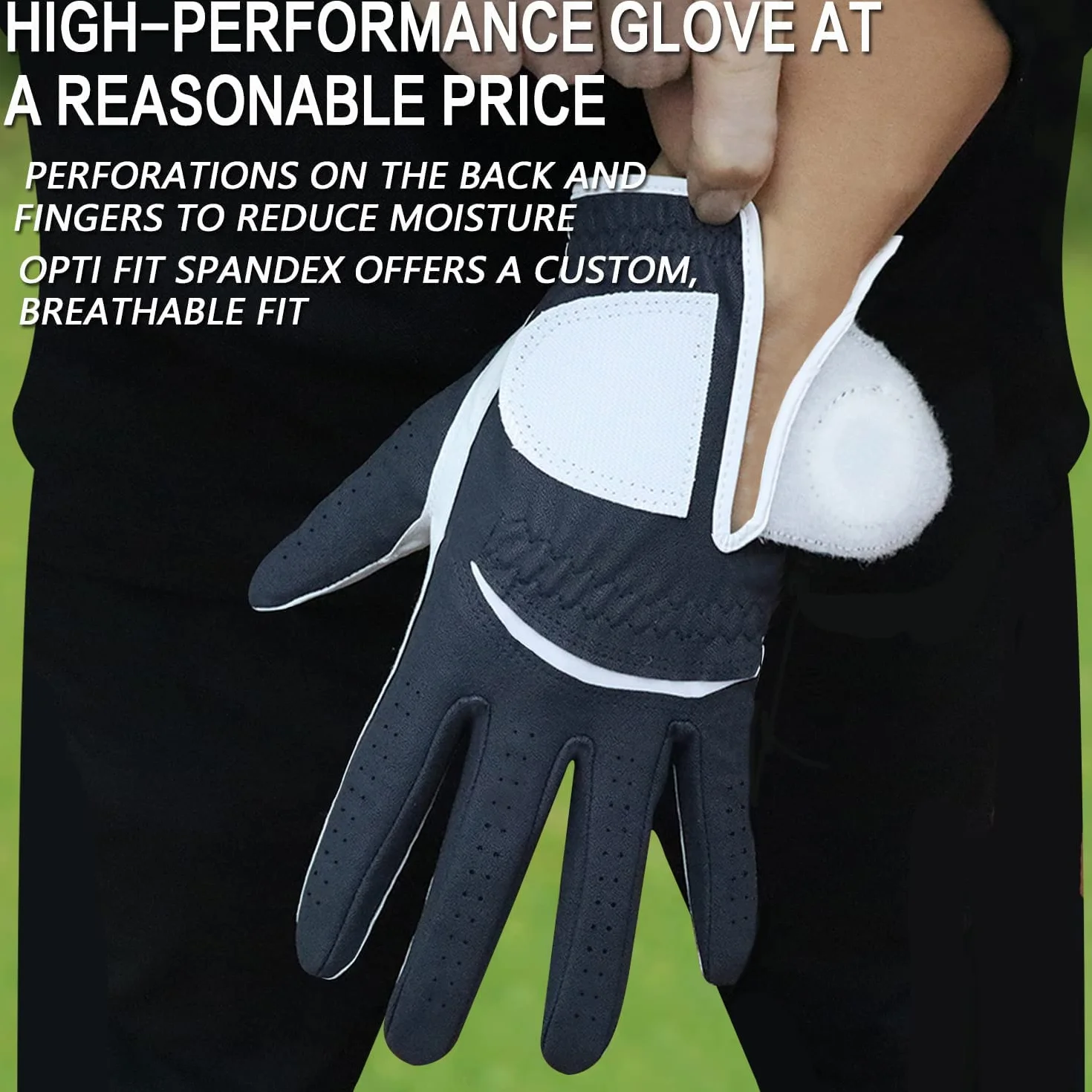 FINGER TEN Gant de Golf Homme Cuir avec Marqueur de Balle, Gants Durable Doux Confortable S M ML L XL Bleu Foncé