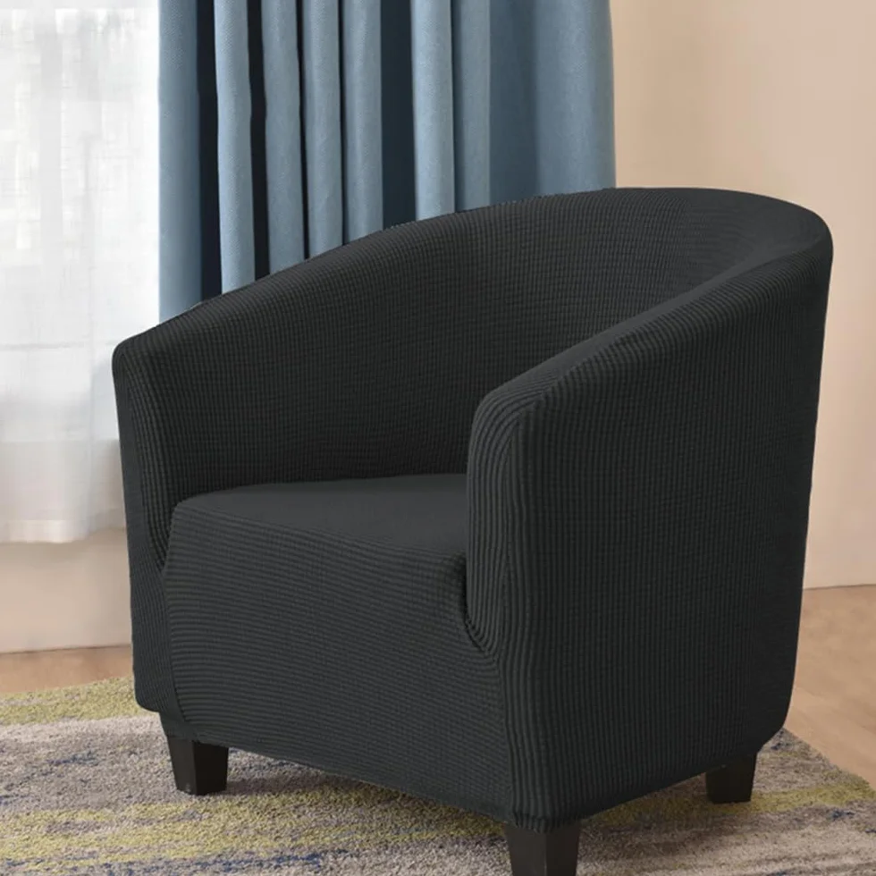 Extensible Housse de Fauteuil Chesterfield Jacquard Couleur Unie 1 Place Canapé Salon Club Facile à Installer Couverture (Noir)