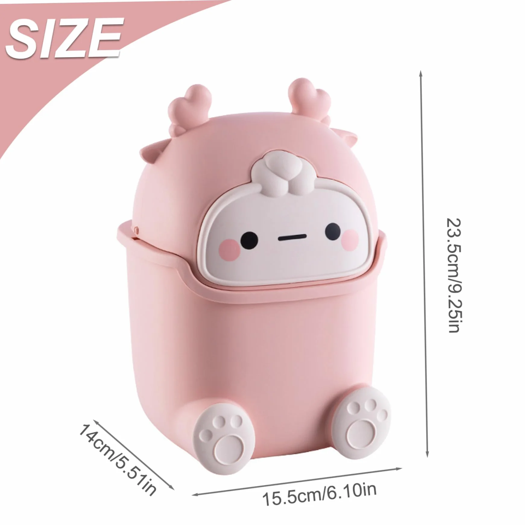 Poubelle en plastique 2 litres rose Kawaii pour chambre bureau coiffeuse