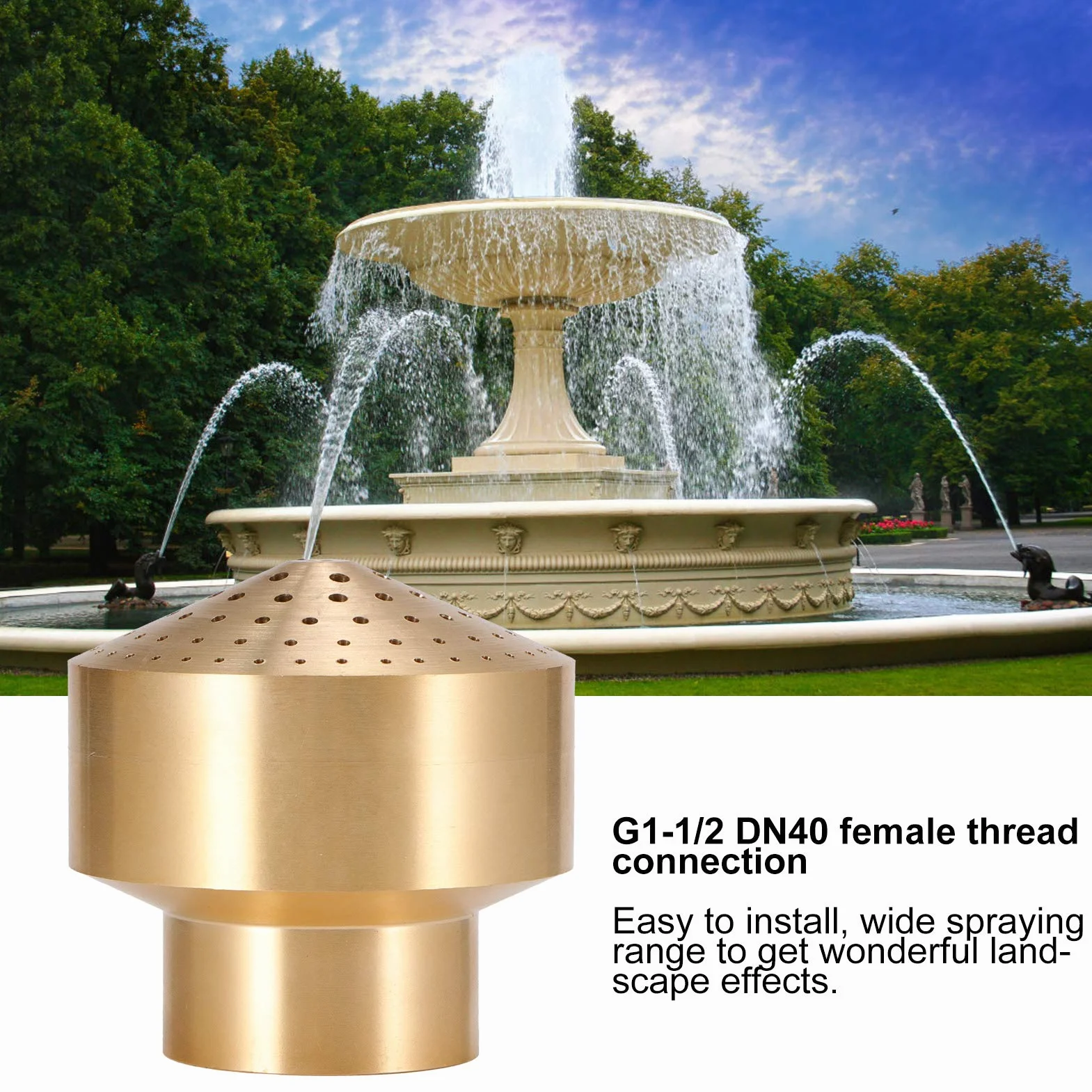 Buse de fontaine G1 1/2 DN40 B, tête de pulvérisation multi-trous 1,8 m hauteur 1,5 m diamètre pour bassin jardin