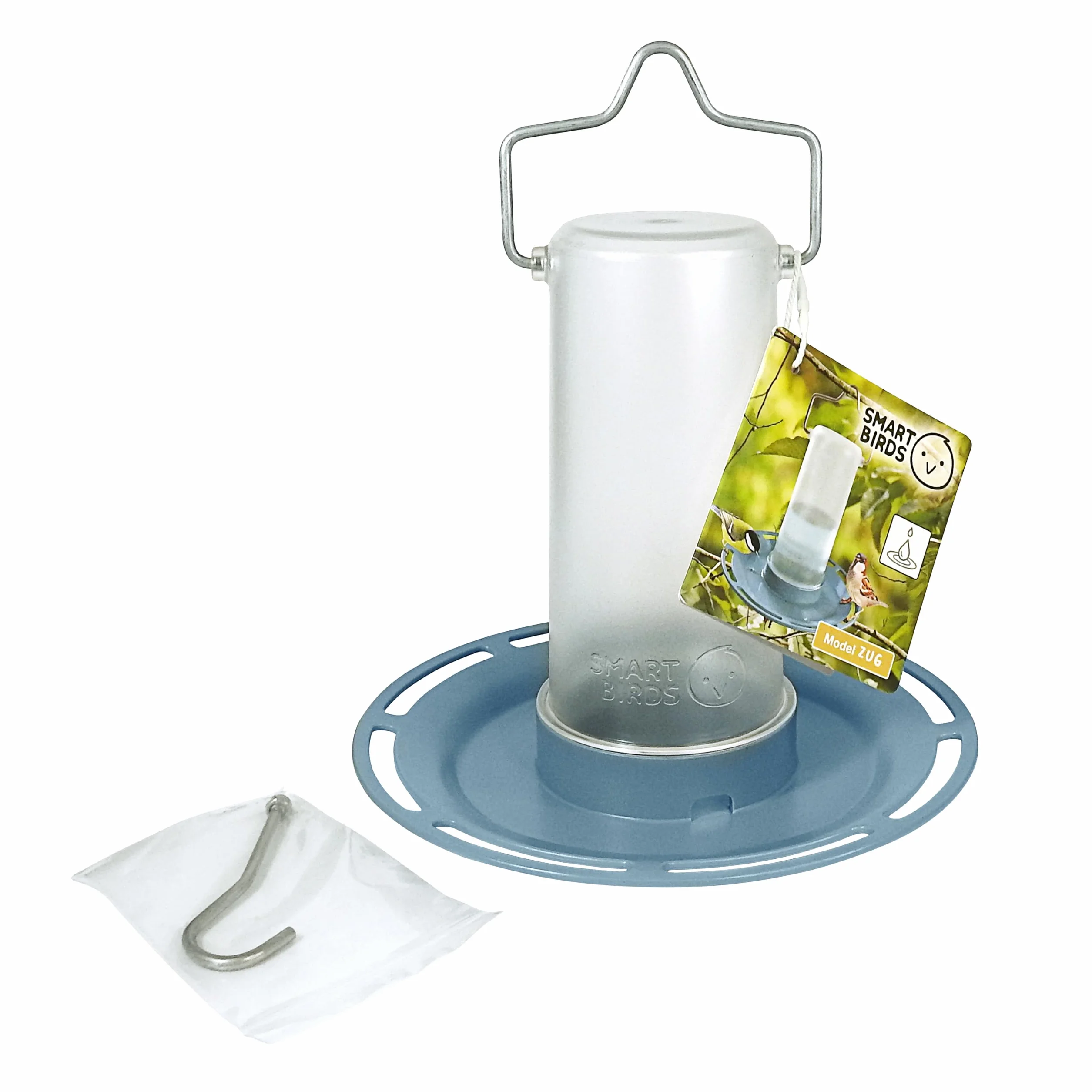 SWISSINNO Abreuvoir pour Oiseaux Zug Smart Birds Bleu Clair – Résistant aux UV Plastique PC et ASA Robuste – Distributeur d’Eau Balcon Terrasse Jardin