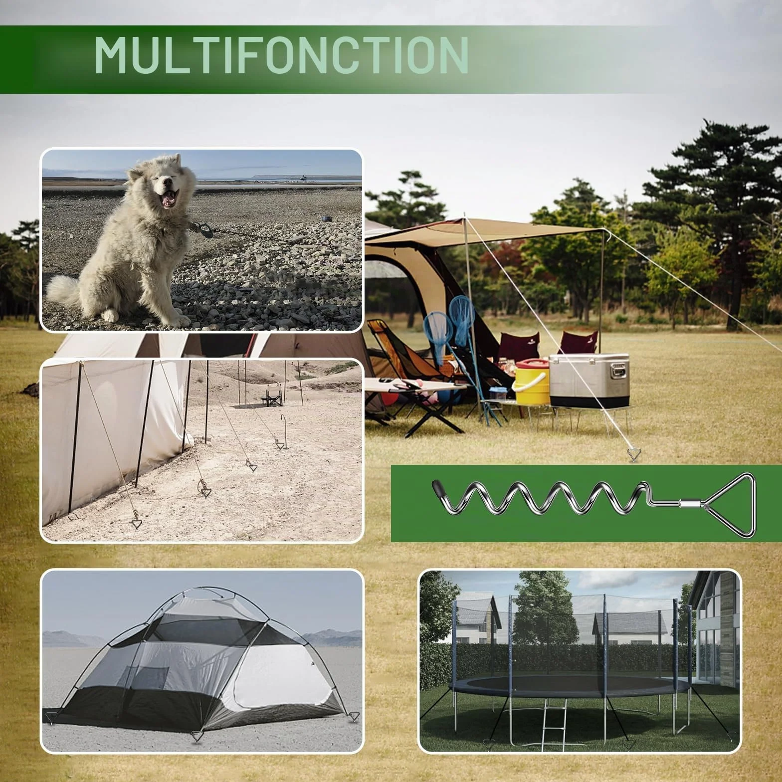 Lot de 4 piquets d'ancrage au Sol pour Trampoline – Ancrage au Sol avec 4 Sangles (Longueur 2,5 m) – Les piquets Heavy Duty résistent au Vent élevé, idéal pour Trampoline en Plein air