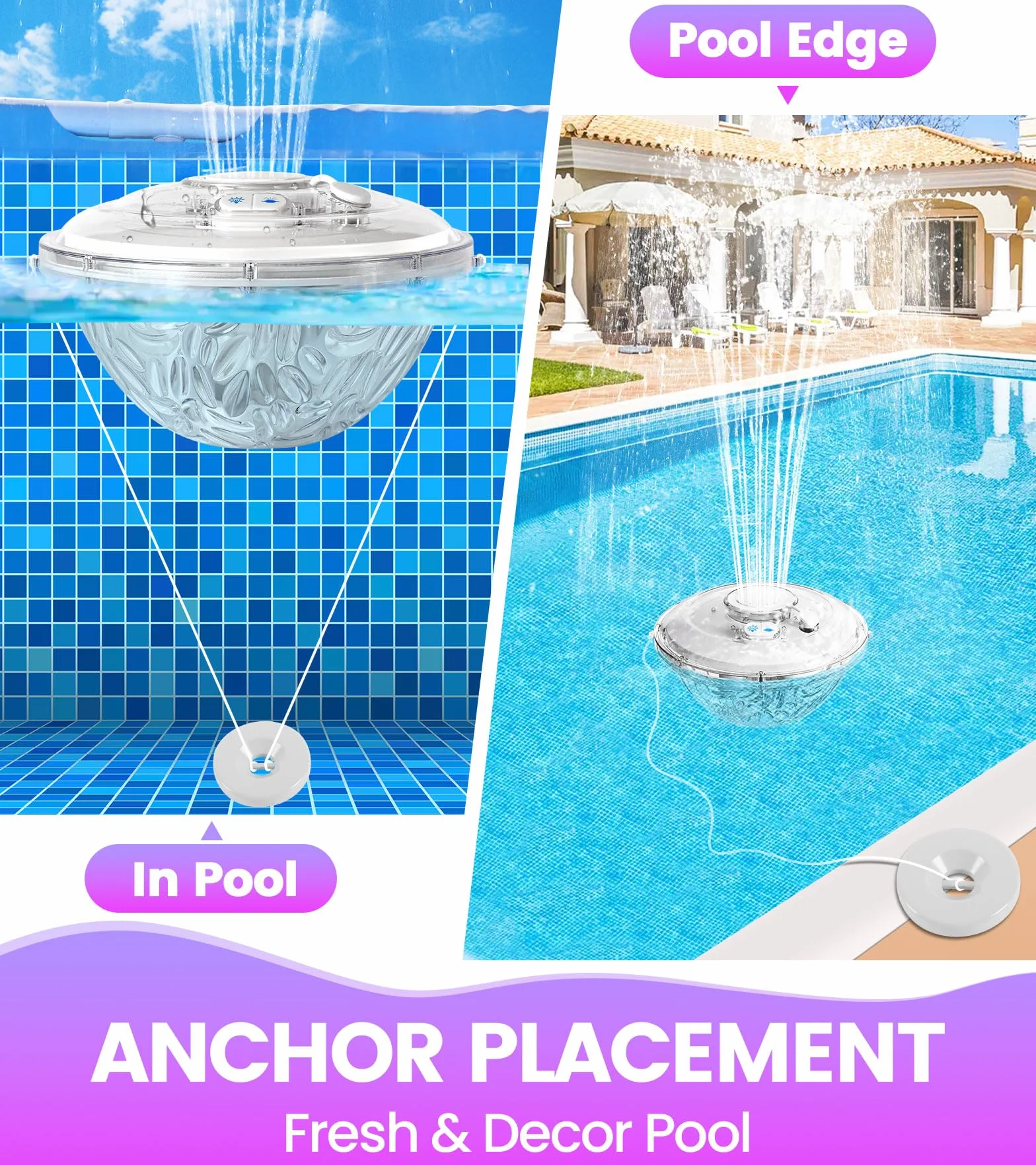 Fontaine Flottante Piscine avec Lumière Rechargeable, 2026, 6 Modes d'Éclairage, pour Piscine Hors Sol