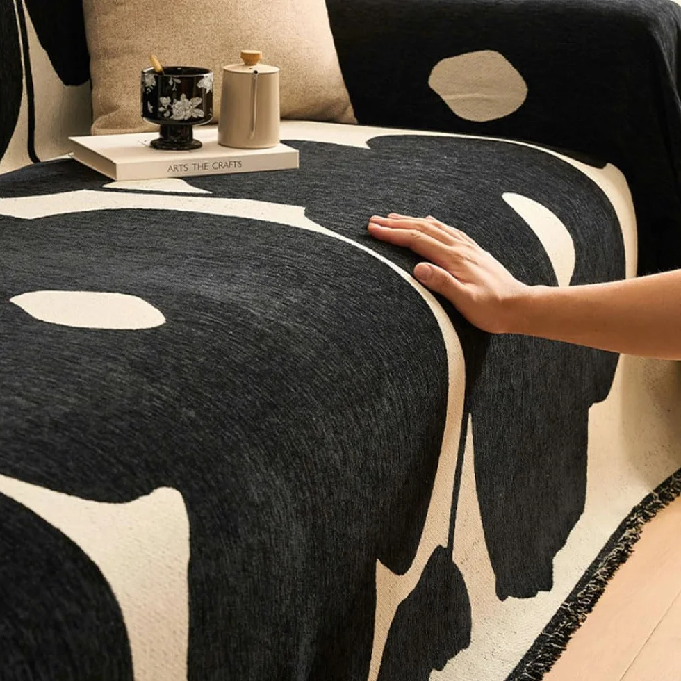 Housse de Canapé Chenille Anti-Poussière Protège Canapé Anti Griffe Chat Lavable Brun 180x340cm