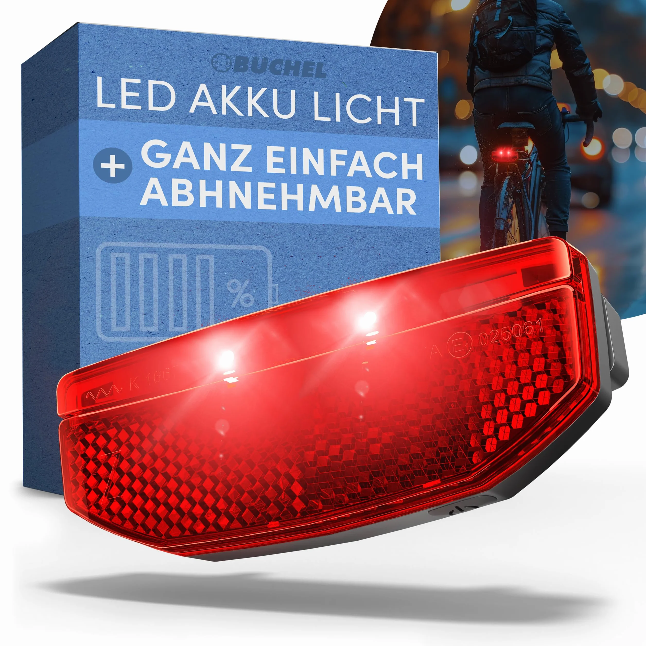 Büchel Feu arrière LED pour porte-bagages – USB-C rechargeable, approuvé StVZO, étanche IPX5, noir