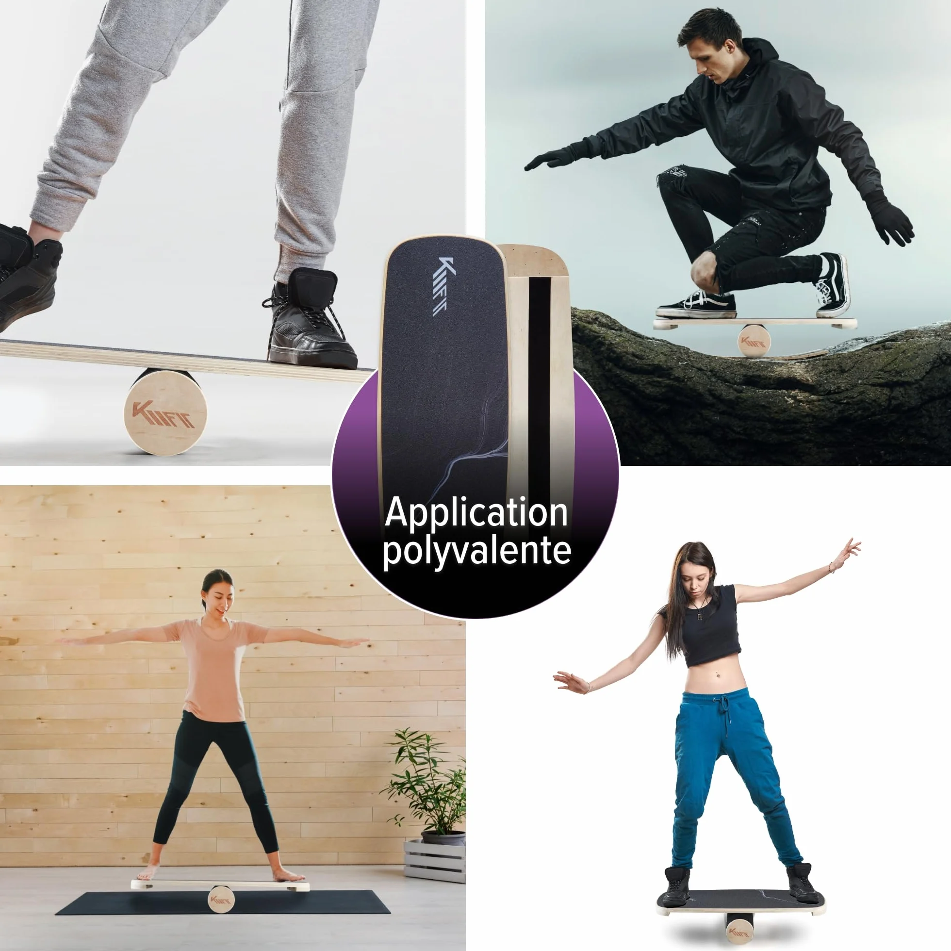 Planche d'équilibre en bois KM-Fit pour entraînement de force et équilibre